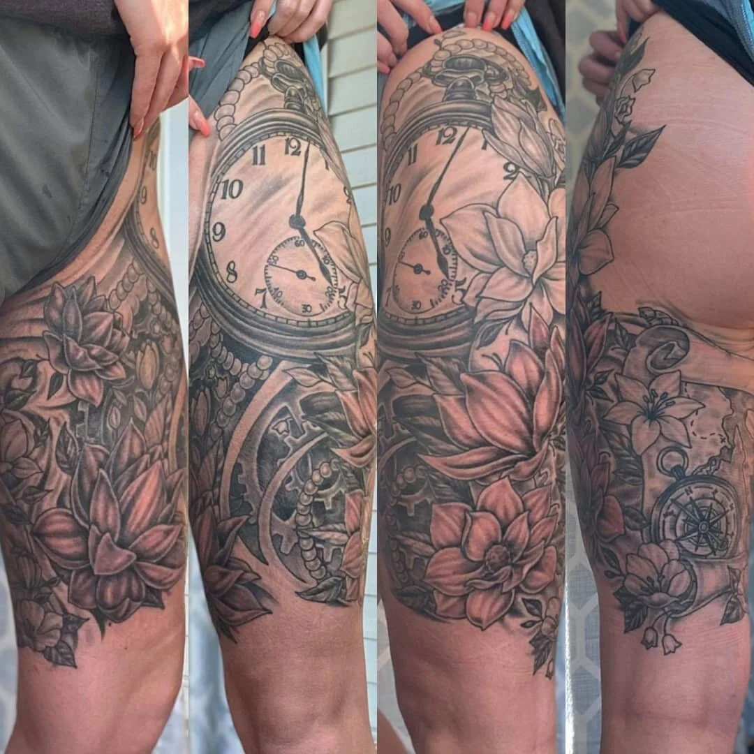 Full thigh on @brie.marie22 about to become a leg sleeve. Thank you for letting me do fun stuff and for being a better photographer than me.