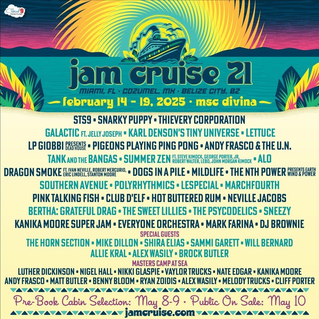 Who's ready to set sail? 🚢  Masters Camp at Sea is all aboard for Jam Cruise 21! ⁠
⁠
This year MCAS is joined by Luther Dickinson, Nigel Hall, Nikki Glaspie, Vaylor Trucks, Nate Edgar, Kanika Moore, Andy Frasco, Matt Butler, Benny Bloom, Ryan Zoidis