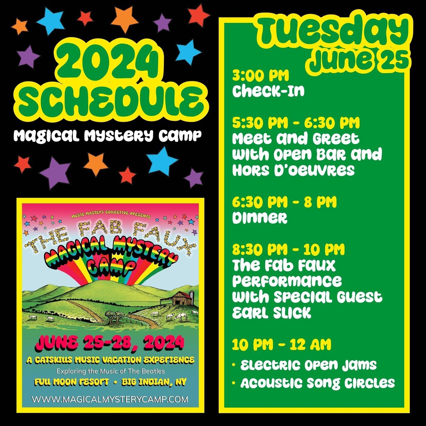Magical Mystery Camp is just over a month away! Let's kick off the summer by sharing our love for the music of the Beatles 🌈 ⁠
⁠
The schedule is packed with more jam time, more masterclasses, more performances, and tons of fun. There are a few spots