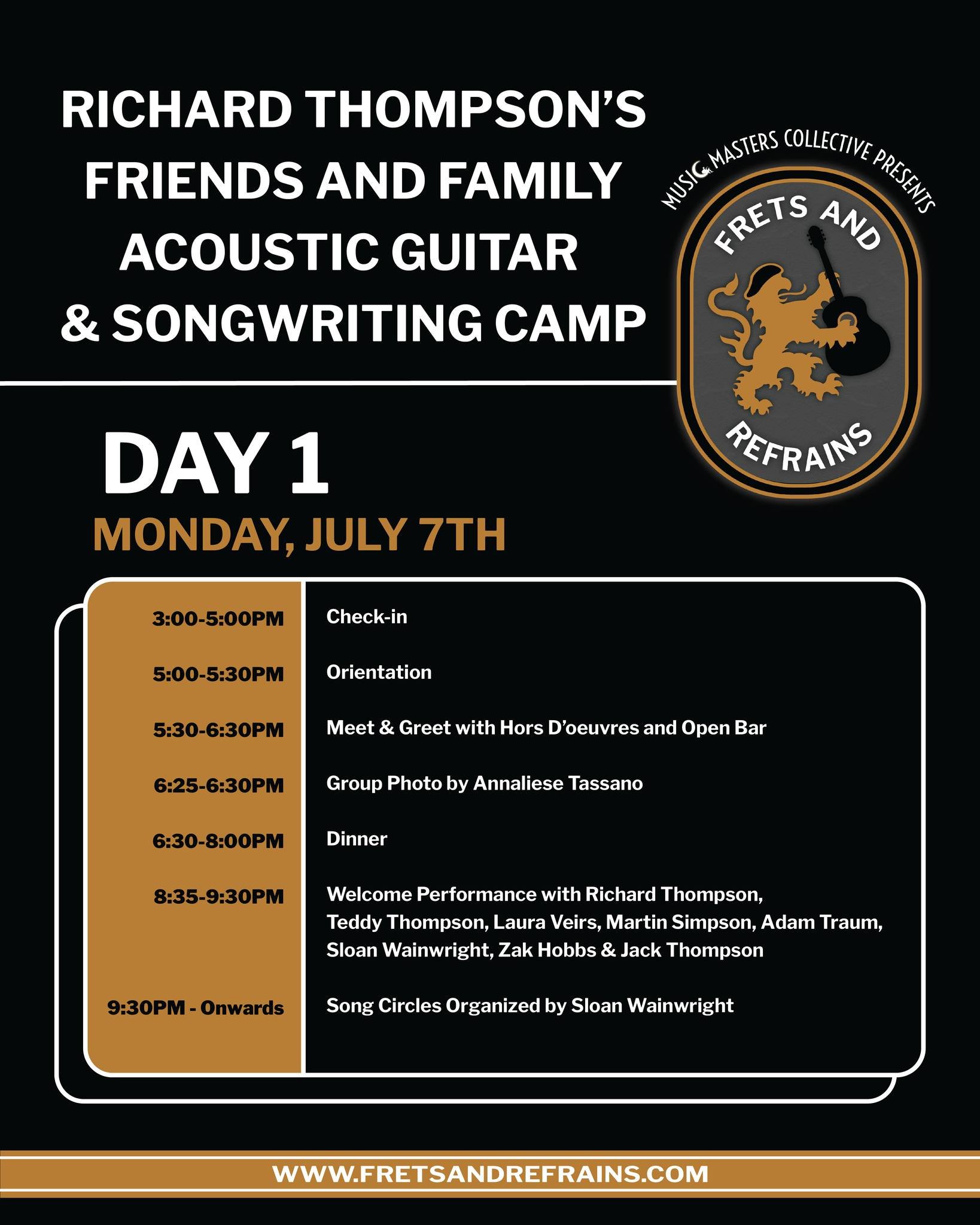 The countdown is on!
We&rsquo;re just weeks away from heading to the mountains for Frets &amp; Refrains 2025, and the daily schedule is now live! From songwriting workshops and jam sessions to new classes and magical nights of music under the stars, 