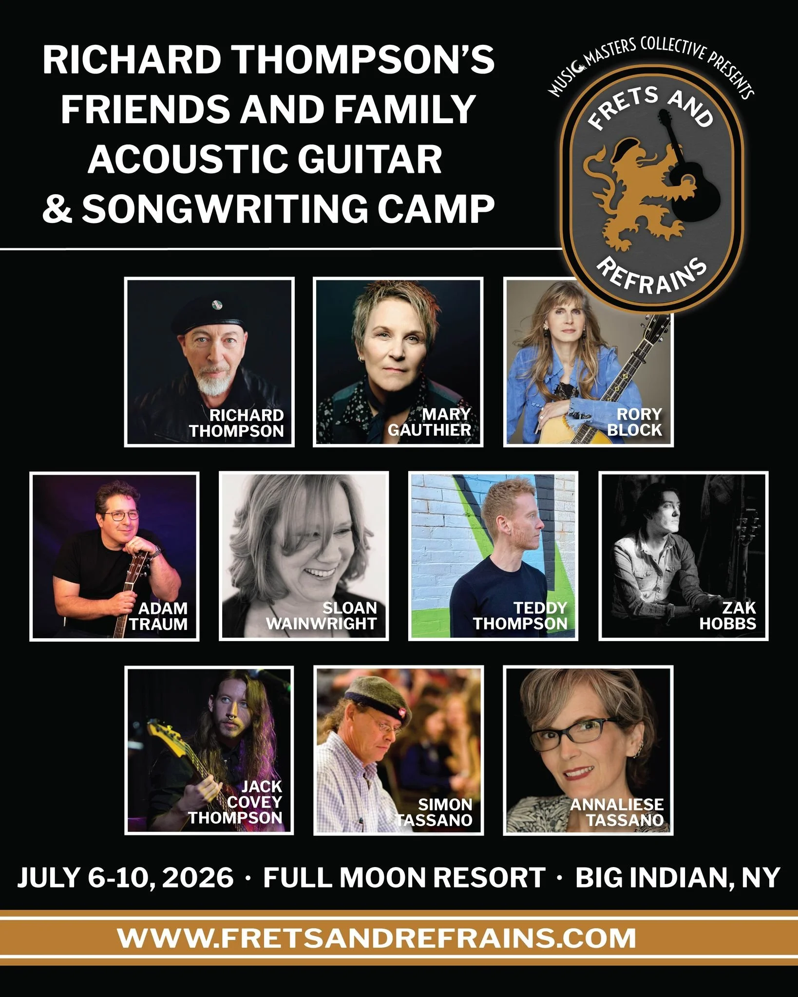 We are thrilled to announce that Frets &amp; Refrains will be returning next year on, July 6-10, 2026! We hope you join us for a week of music, swimming, hiking, films, open mic, campfires, and jamming under the stars.⁠
⁠
Mark Your Calendars!⁠

🎟 Th