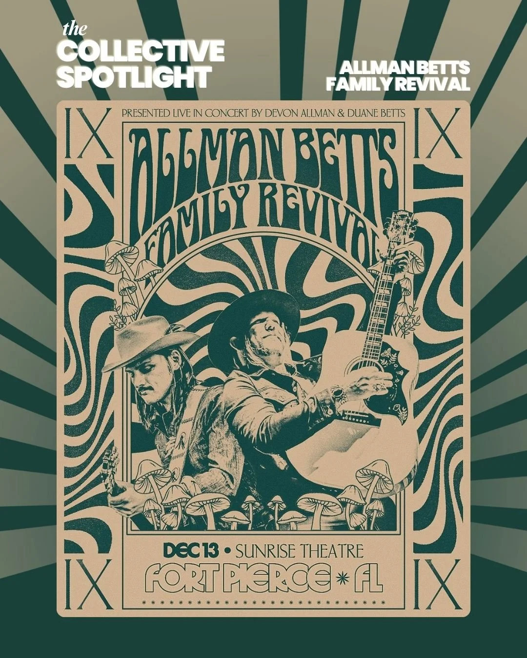 The beloved Allman Betts Family Revival is headed to the Sunrise Theatre in Fort Pierce, FL on December 13, bringing an unforgettable celebration of the Allman Brothers Band&rsquo;s enduring legacy. Now in its ninth year, the cross-country tradition 