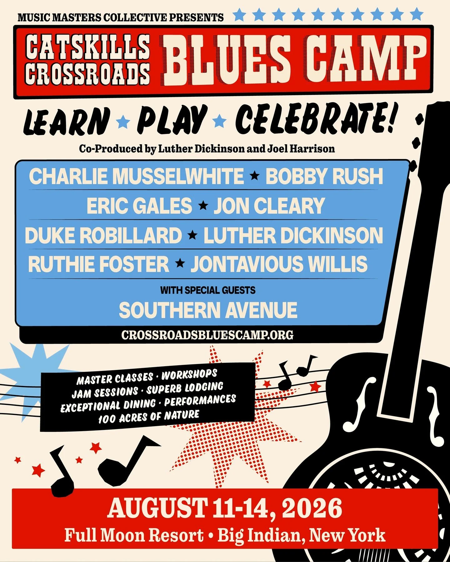 We're beyond excited to share something brand new...⁠
⭐️Catskills Crossroads Blues Camp⭐️⁠
⁠
We&rsquo;re bringing together an extraordinary lineup of artists for three days and nights this August 11-14, 2026 in the pristine wilderness of the Catskill