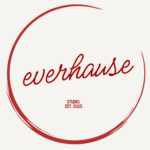 Logo with the word 'overhause' in red cursive inside a partial red circle, with 'STUDIO. EST. 2025' written below in smaller red text.