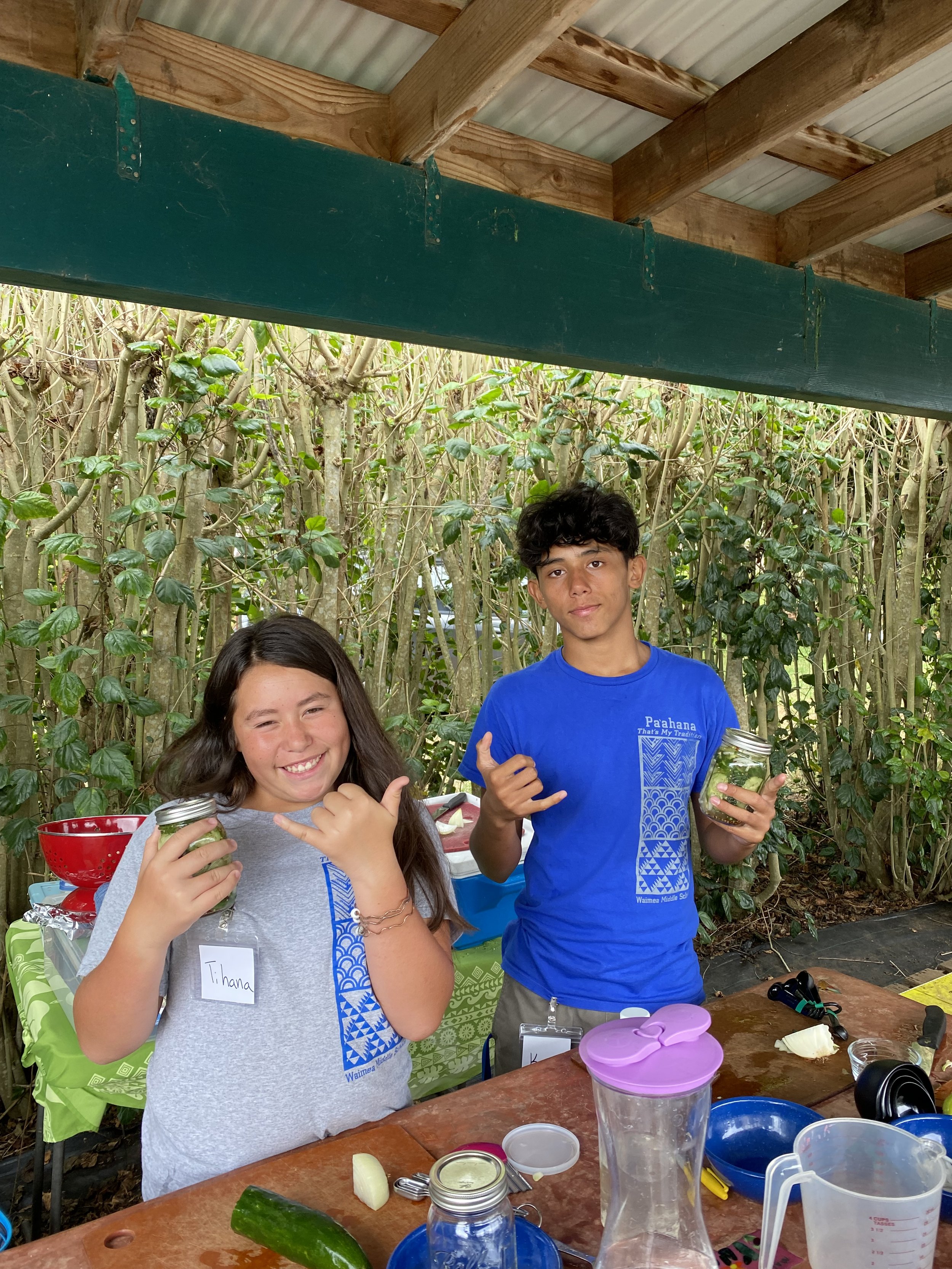 Kawai and Tihana making pickles.JPG