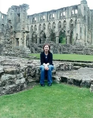 Rachel with abbey ruins