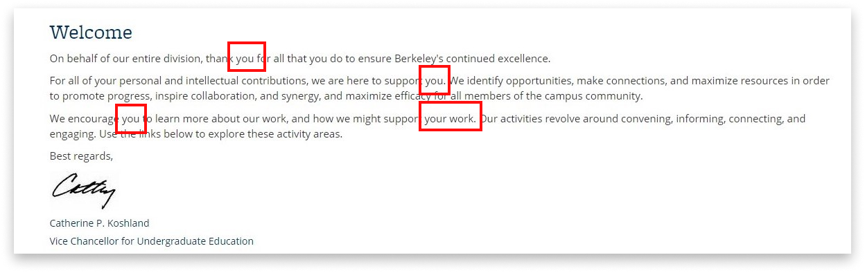 Who does “you” refer to? Students? Faculty? Audience is unclear