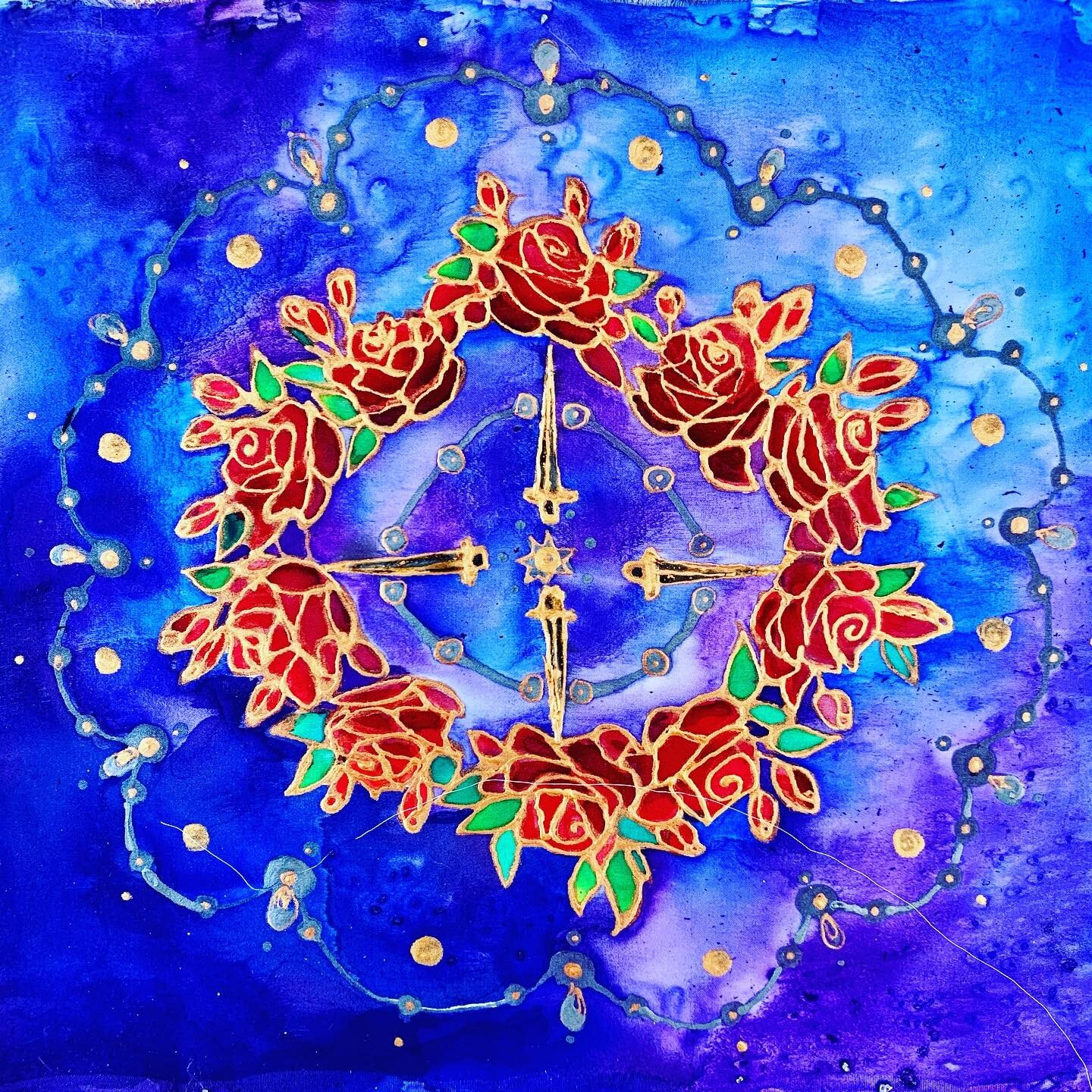 Blood Roses, silk on charmeuse. 🩸🌹⚔️🌹🩸