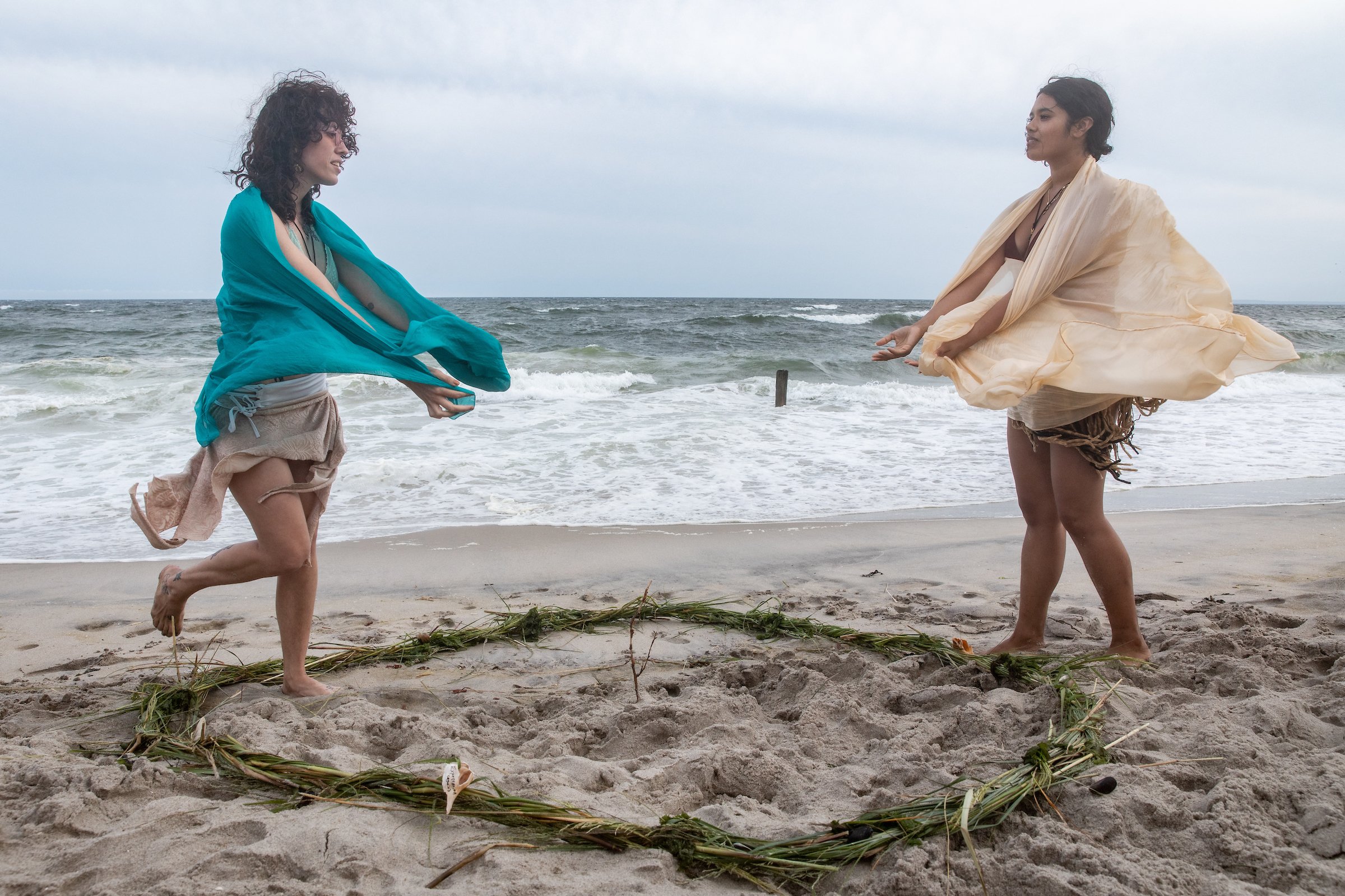 Skye Ruozzi and Lysistrata Wong perform inside Releasea. Photo by Walter Wlodarczyk