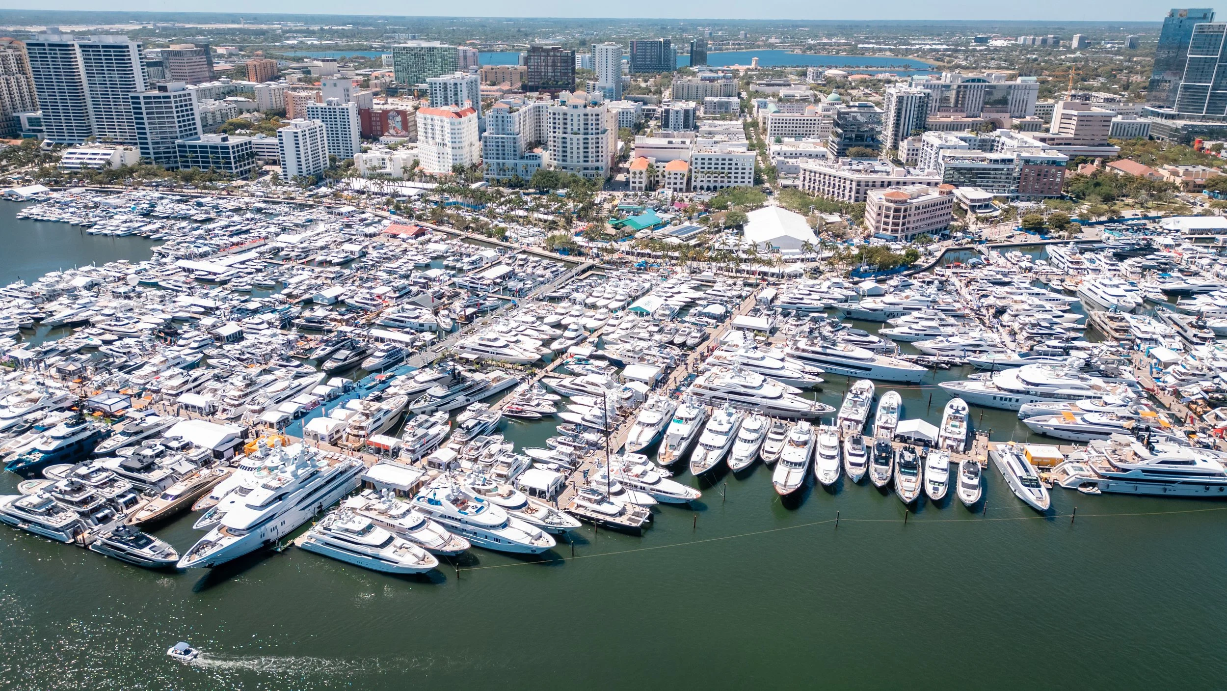 Yacht and waterfront docks at the Palm Beach International Boat Show