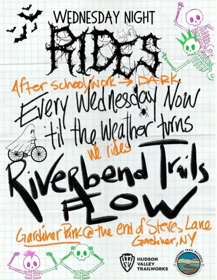WEDNESDAY NIGHT RIDES ARE HERE! 🚲💀
When school&rsquo;s out &amp; work&rsquo;s done it&rsquo;s Time to Ride!

Join @gta.bike and @hvtrailworks at Riverbend Trails every Wednesday evening for some after-school, after-work dirt therapy.

No big produc