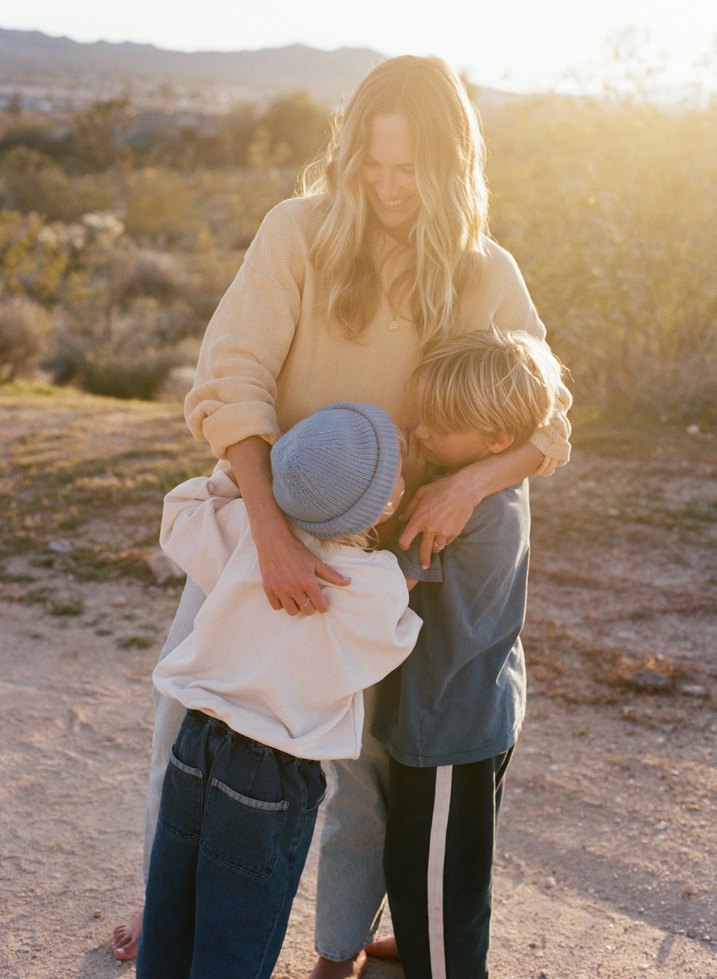 mother with sons in joshua tree