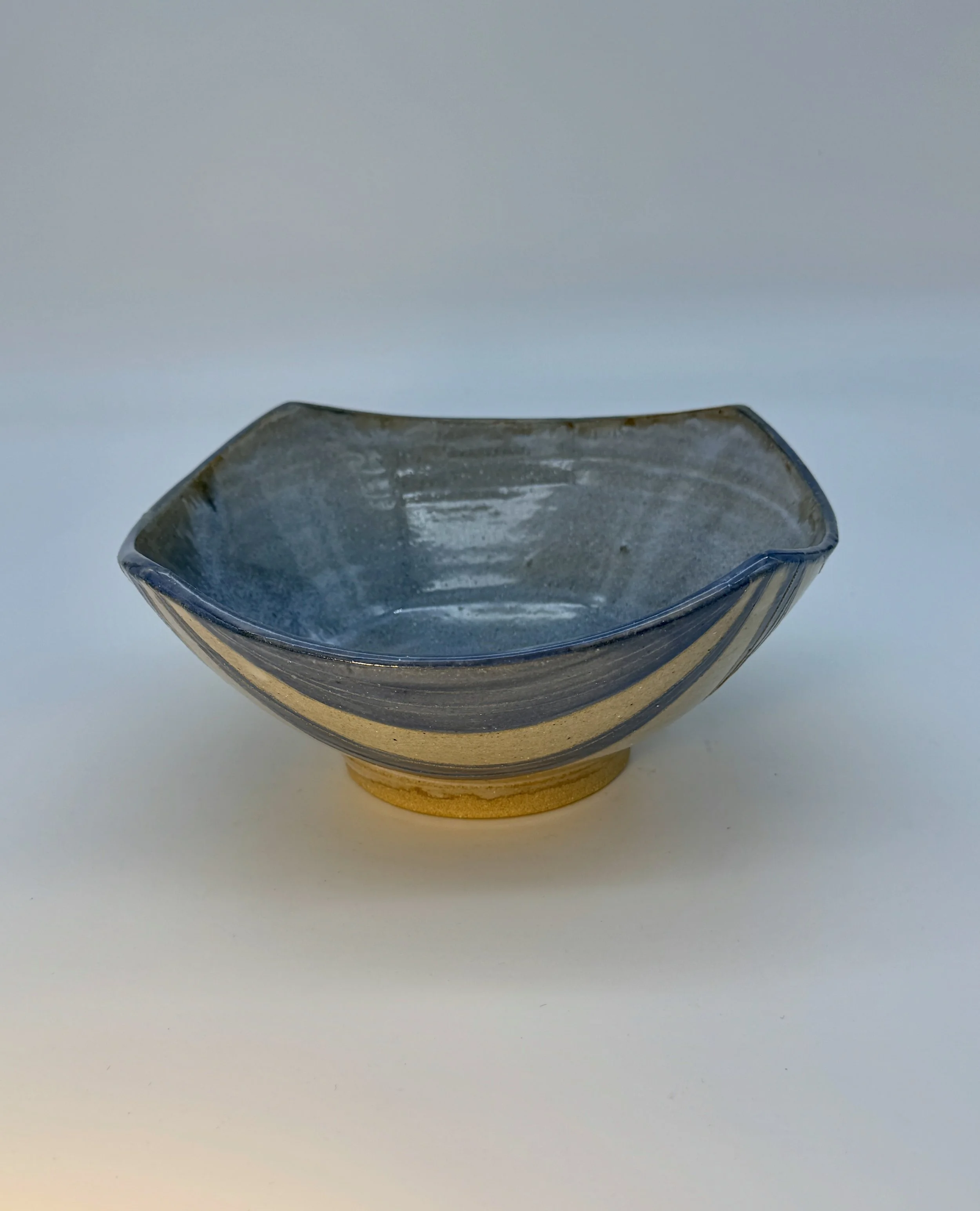 Squared Blue Bowl with Cut Rim