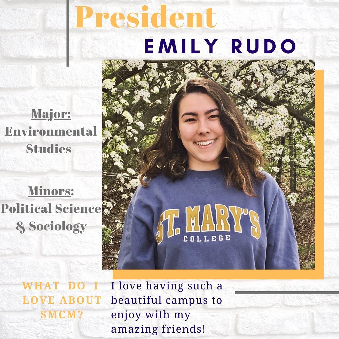 Hi, my name is Emily Rudo and I am your Class President! I am majoring in environmental studies with minors in political science and sociology. Feel free to contact me at errudo@smcm.edu
