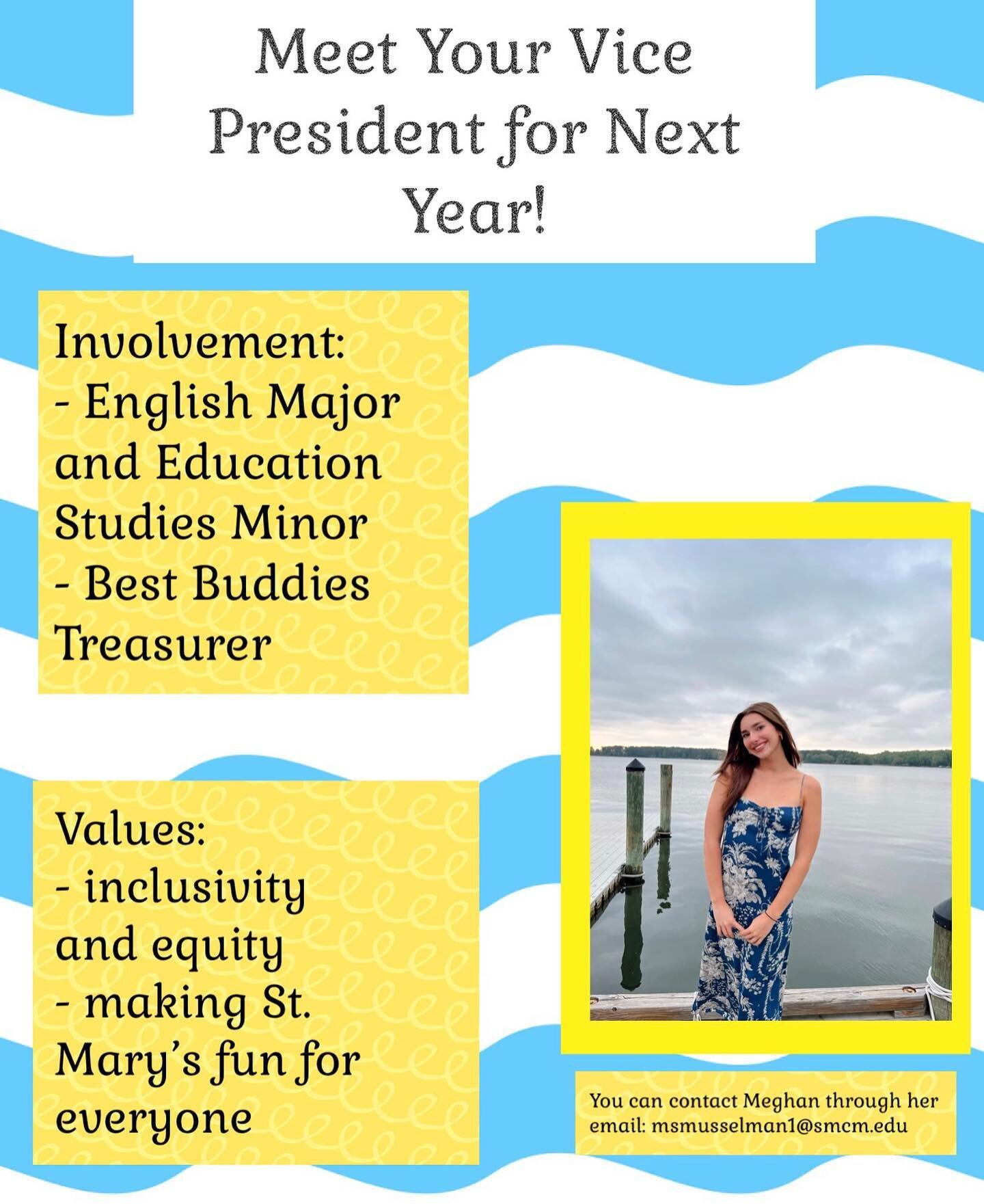 Hey class of 2025!! Meet your new Vice President for the upcoming year!! Meghan is an English Major and an Educational Studies Minor. When she&rsquo;s not shaping young minds at her field placements Meghan loves soakin up the sun at the docks. Meghan