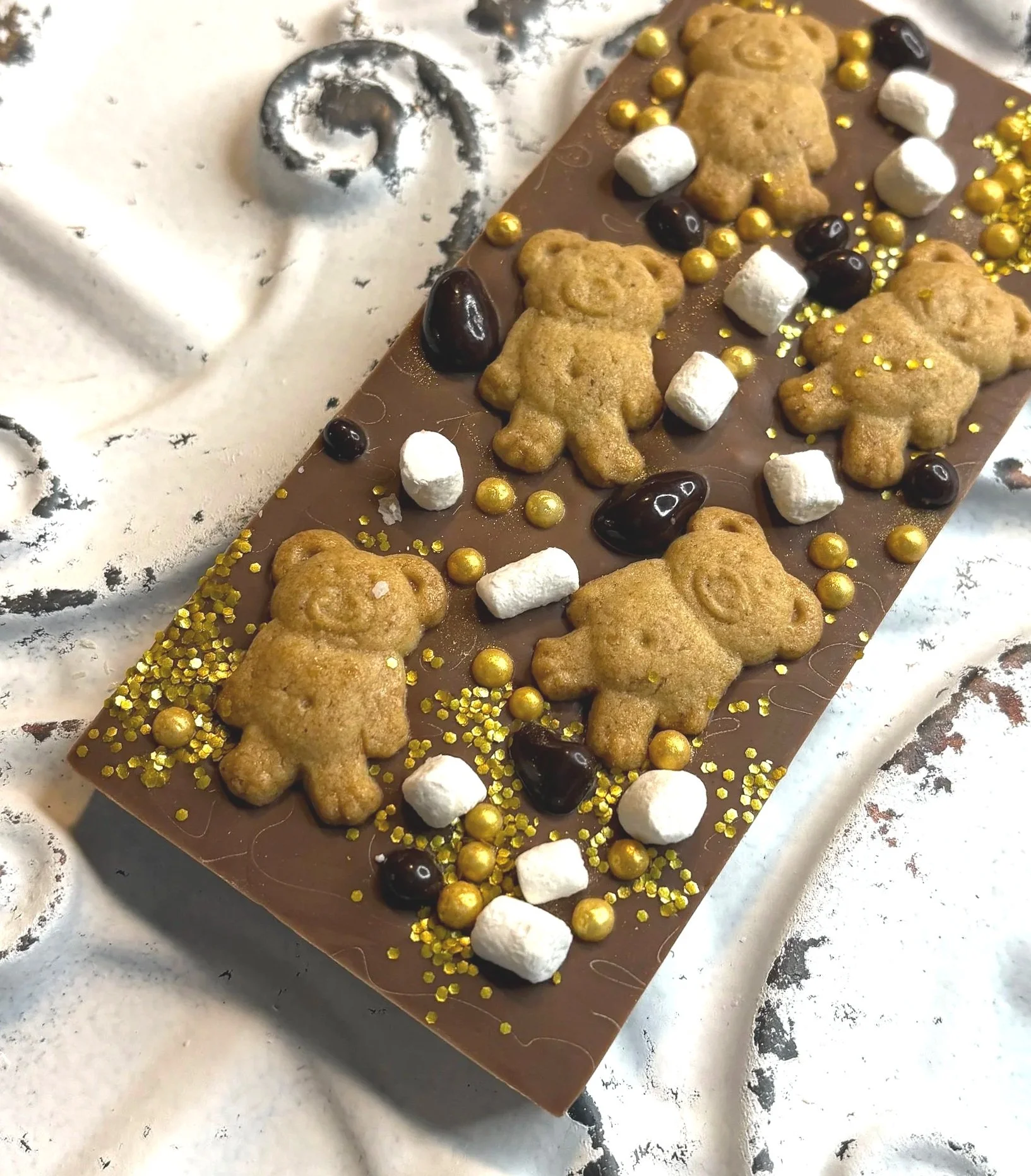 Teddy Smores Artisanal chocolate bar, belgian chocolate, Cheeky Mama Baking Co.