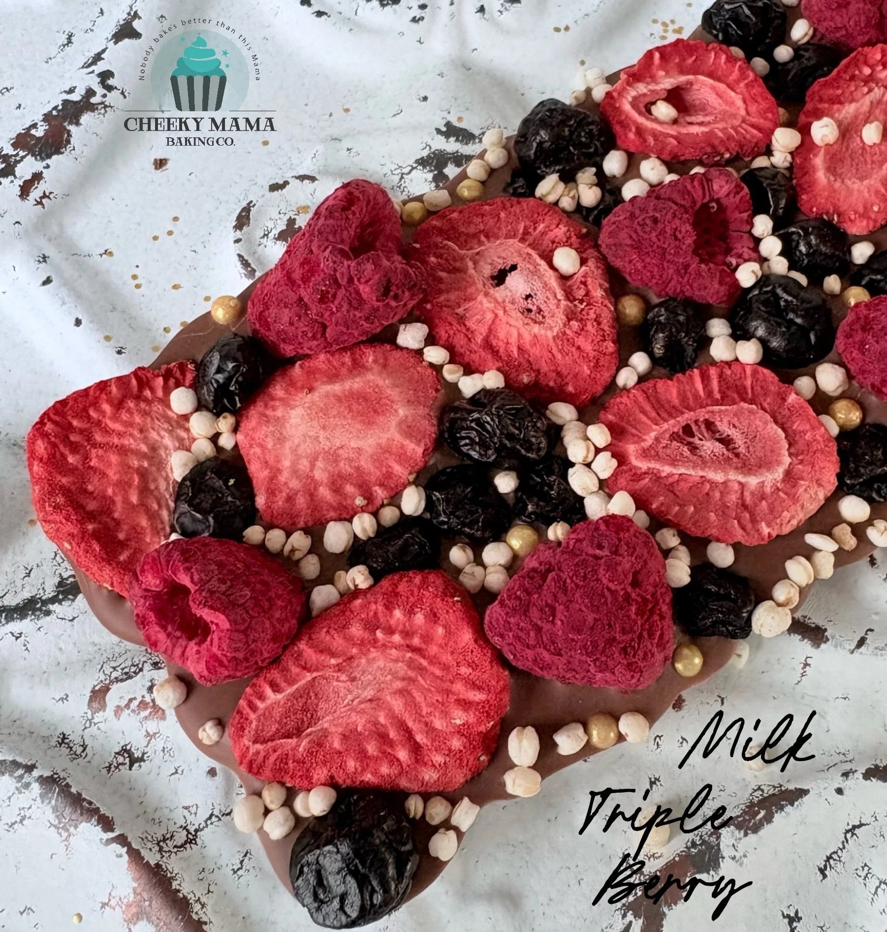 Cheeky Mama Baking Co. Triple Berry Artisanal Belgian Chocolate Bar