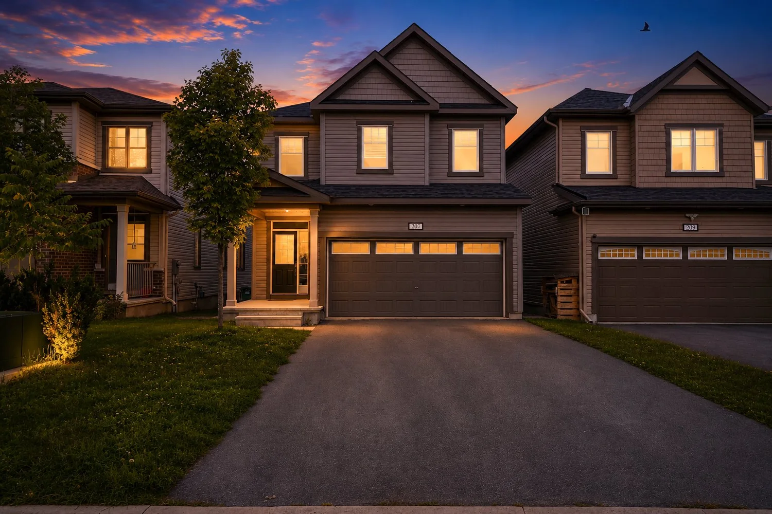 Evening exterior presentation of 207 Quarter Horse Street from the NVISION 3D portfolio