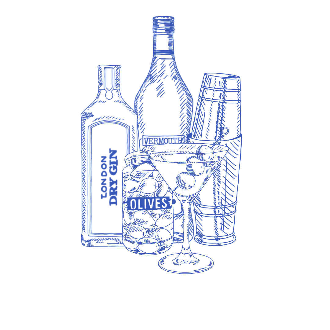 Martini Illustration in Blue Print