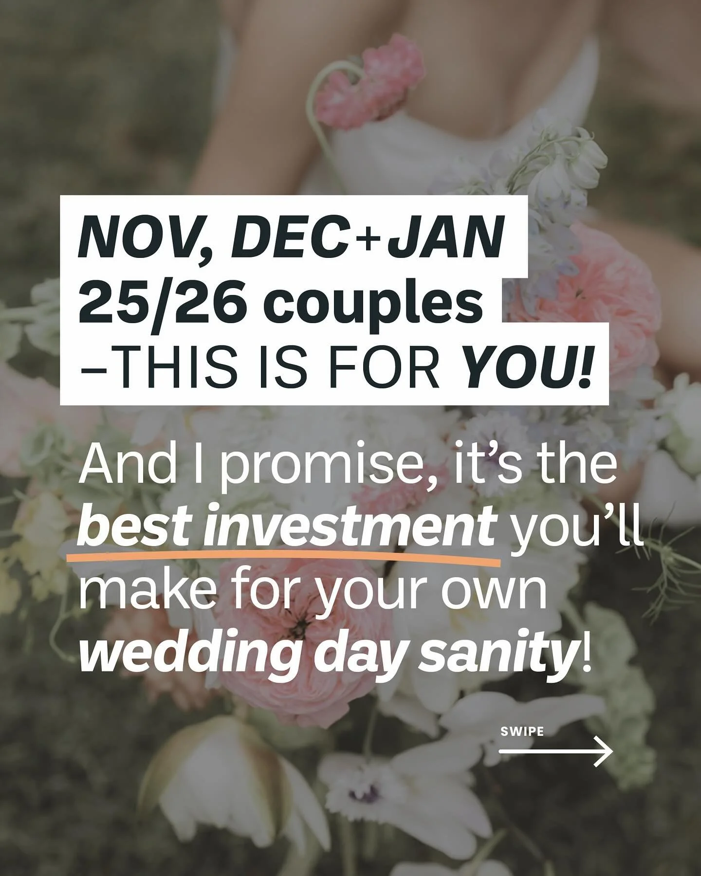 📣 NOV, DEC + JAN couples 📣 Are you feeling overwhelmed as your wedding day gets closer and closer? 💍😅  Book On The Day Coordination now and I&rsquo;ll upgrade you to 4-Weeks of FULL Wedding Coordination absolutely FREE. That&rsquo;s $1000+ saved,