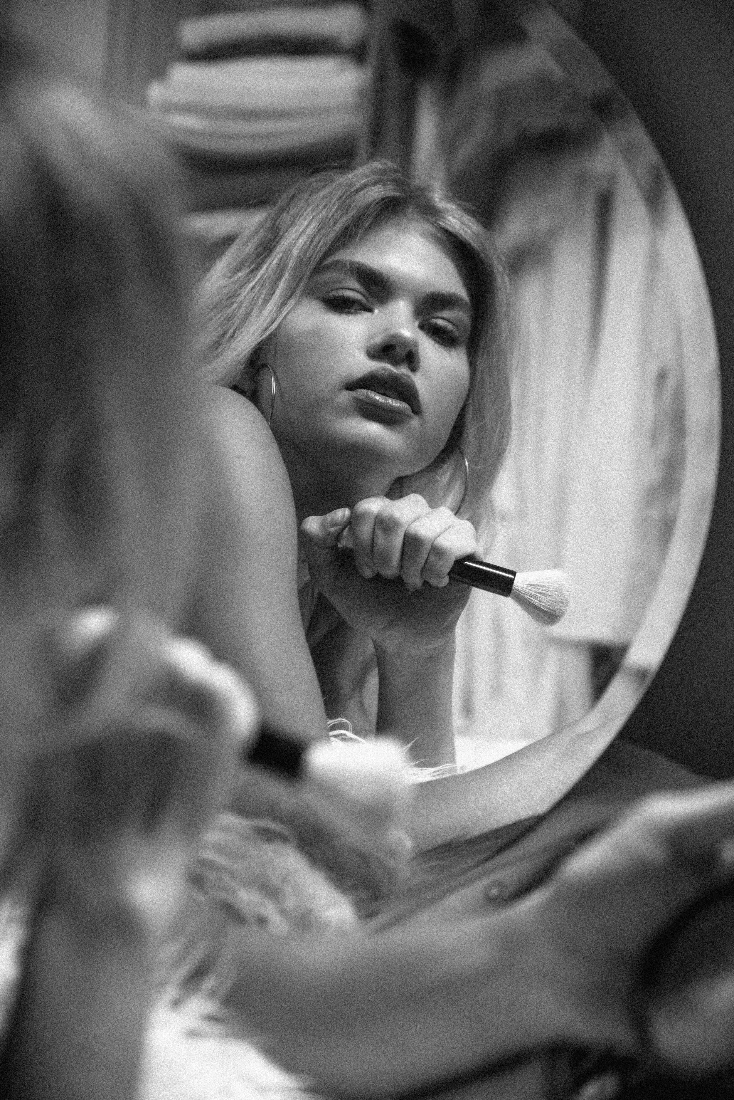 black and white portrait reflection