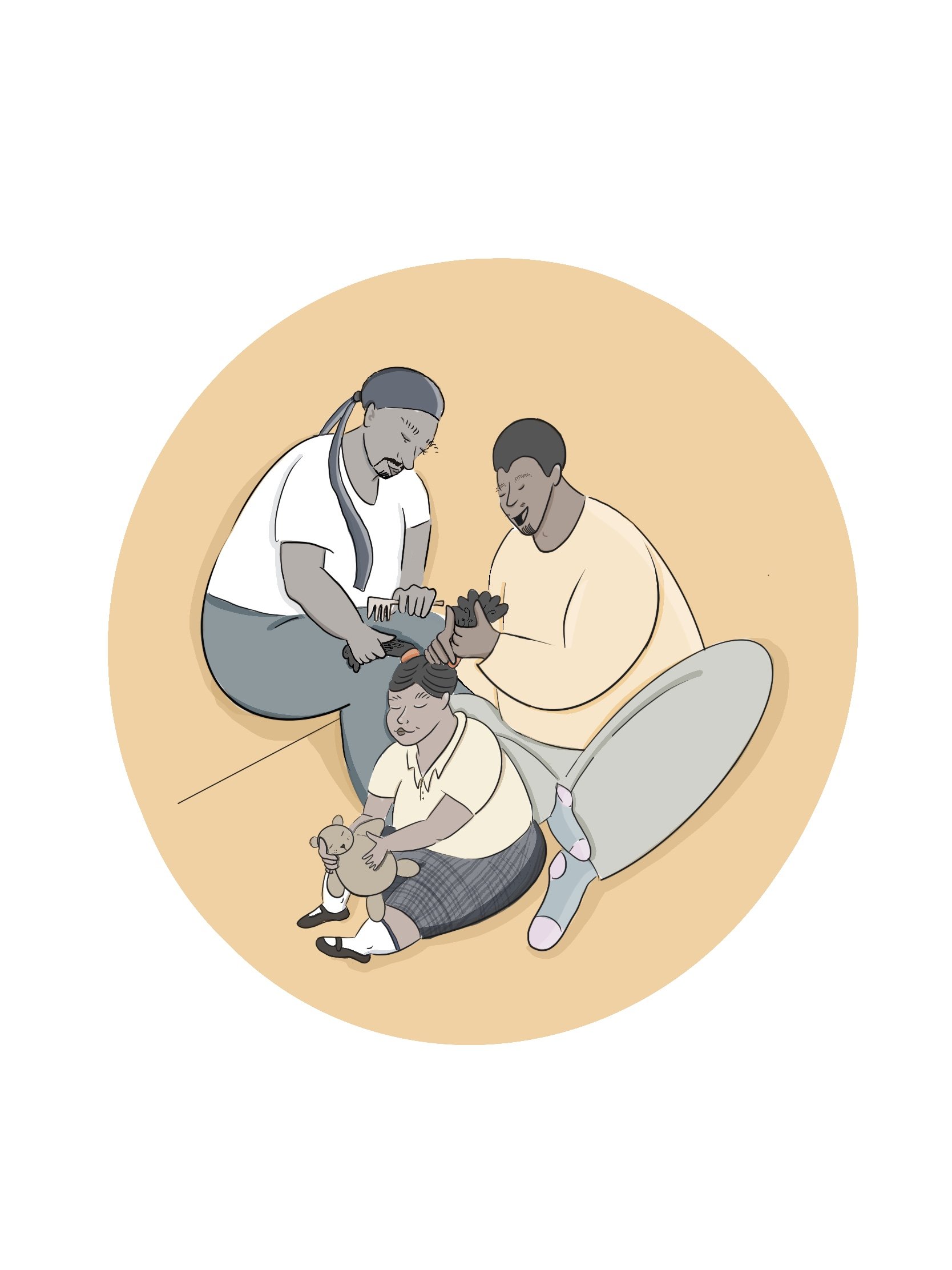 Dad's doing daughters hair before school. Pride month comission stock illustration. 