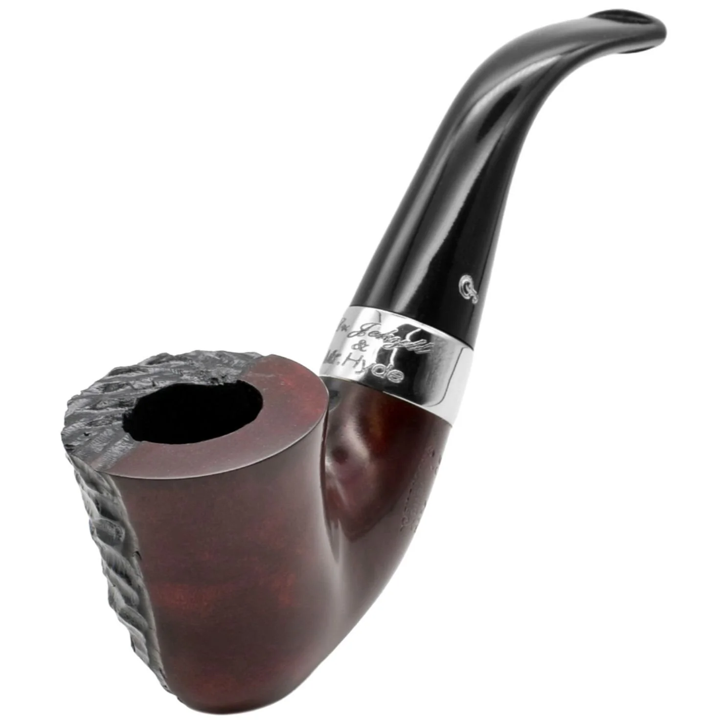 05.04 tobacco Peterson Jekyll and Hyde, Smooth and Rustic Two Finish Medium Bent Calabash  Briar Pipe (05) — Harrison & Simmonds