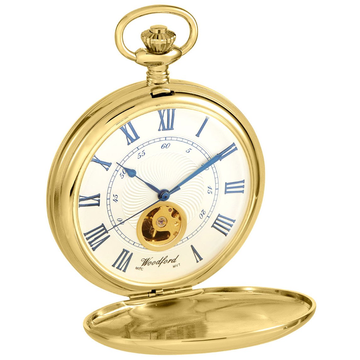 1118 17 Jewel Gold Plated Woodford Twin-Lid Pocket Watch Visible Escapement 