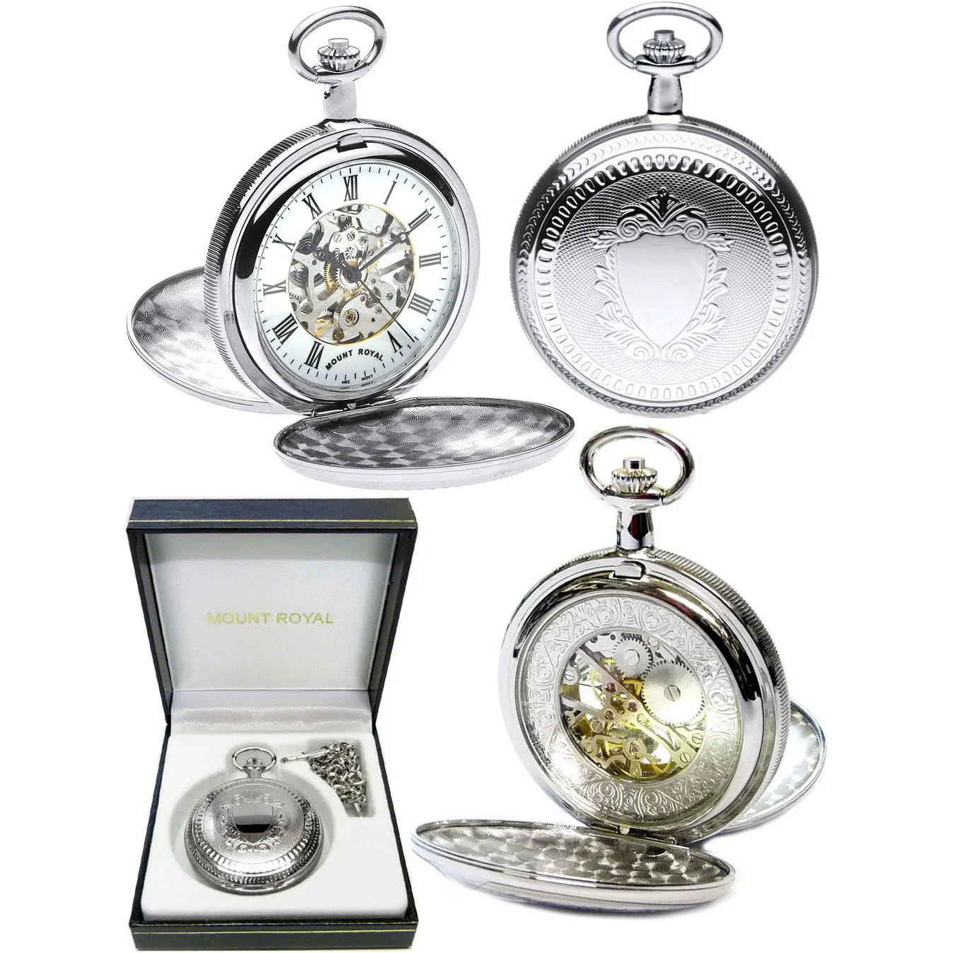 Mount Royal Twin-Lid Hunter Skeleton Pocket Watch 17 Jewel Chrome-Plated  Patterned Case (B22) — Harrison Simmonds - Main Image