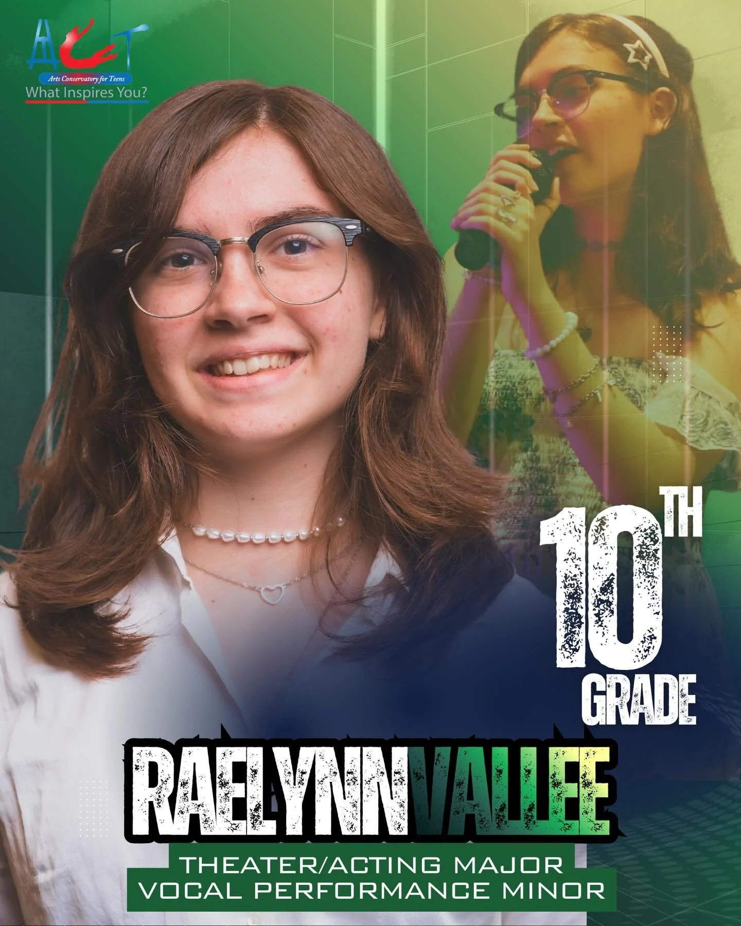 🌟 STUDENT SPOTLIGHT &ndash; YCA 🌟

Meet Raelynn Vallee 🎭✨

Raelynn is a 10th grade student at Gibbs High School and is pursuing a Theatre/Acting Major with a Vocal Performance minor through the Young Creators Alliance. With a passion for the stage