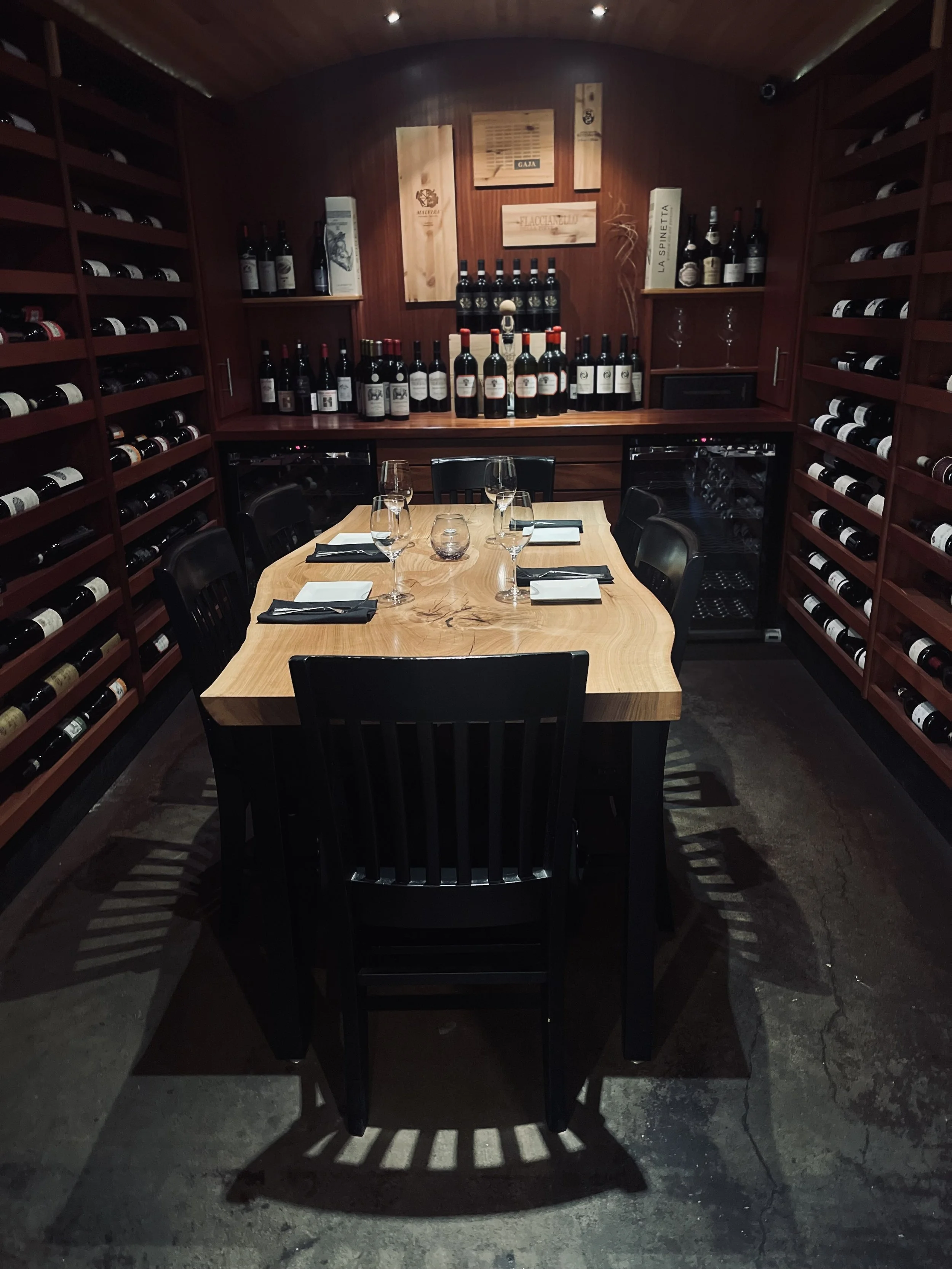 The Cellar is our most intimate and private setting. Nestled among the best bottles in our collection, a night in The Cellar is a night you will remember for years to come. In The Cellar we offer à la carte dining from our menu or a tasting menu.