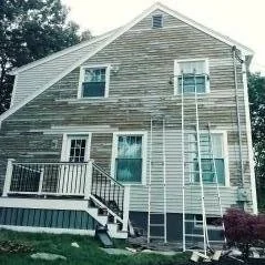 Exterior painting before weathered clapboard siding Newbury MA