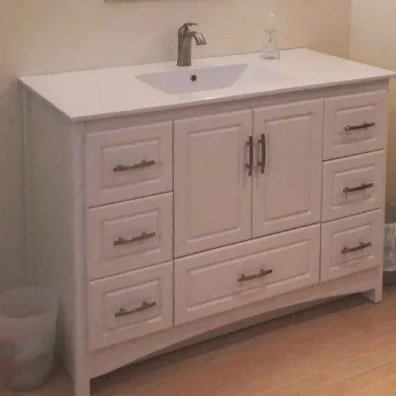 Wheelchair accessible bathroom white vanity renovation North Shore MA
