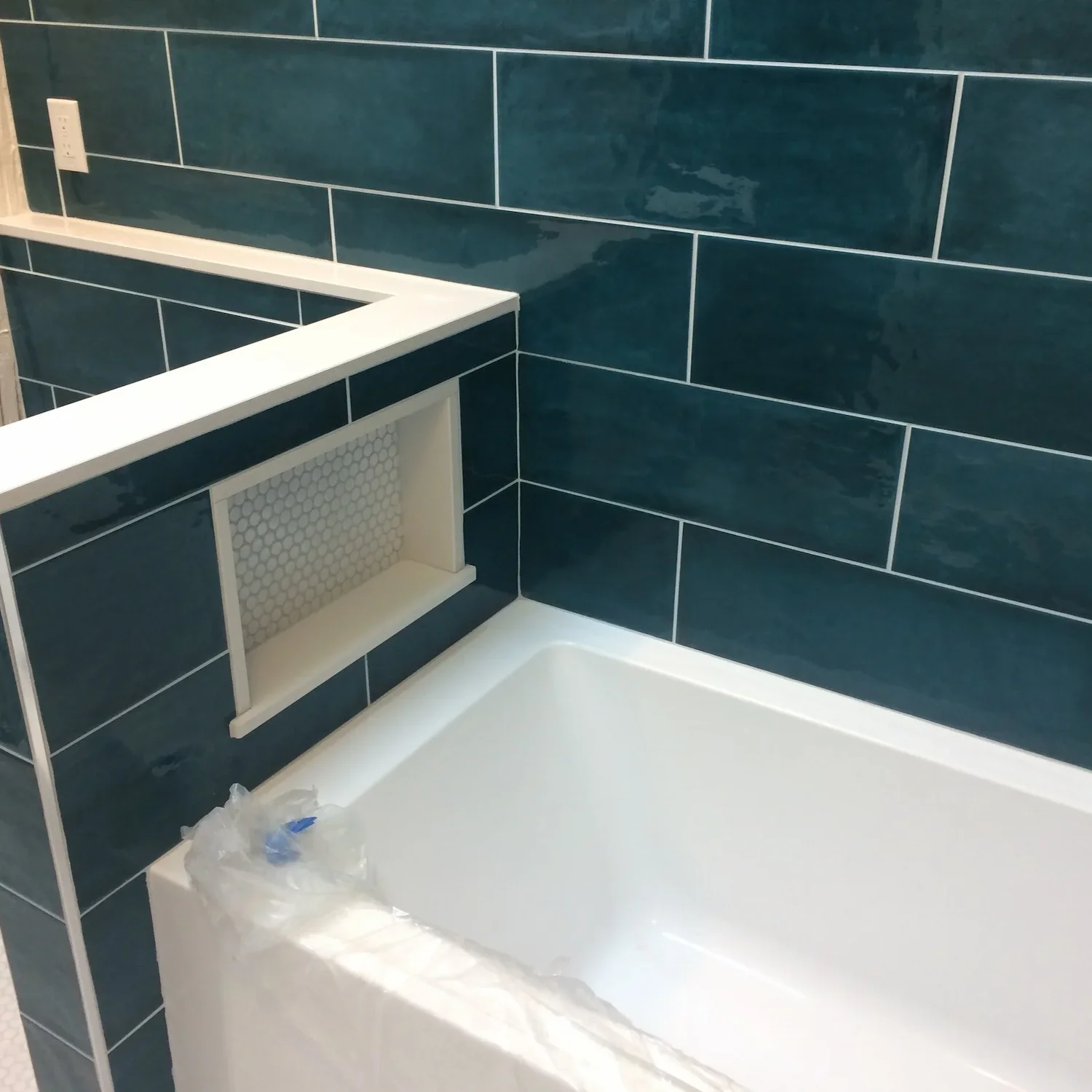 Bathroom tile installation bathtub niche detail North Shore MA