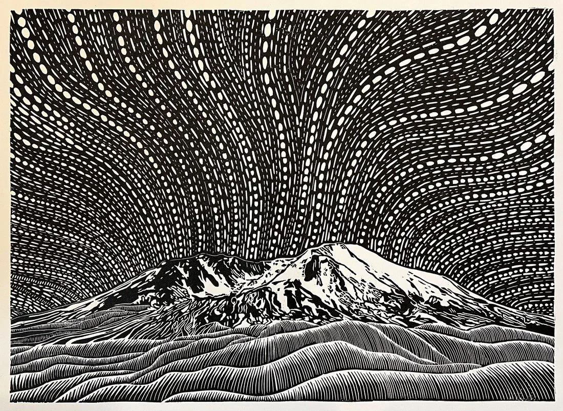 Mt. St. Helens 20"x28" Linocut