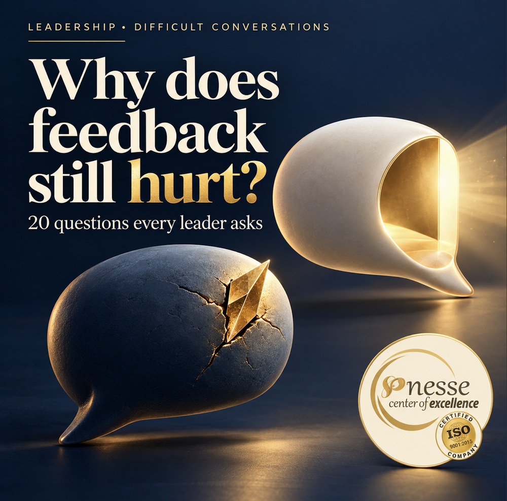 NESSE graphic: Why does feedback still “hurt”? 20 questions every leader asks