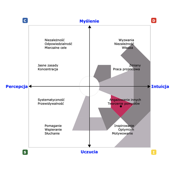Sample Extended DISC map: thinking, feeling, perception and intuition
