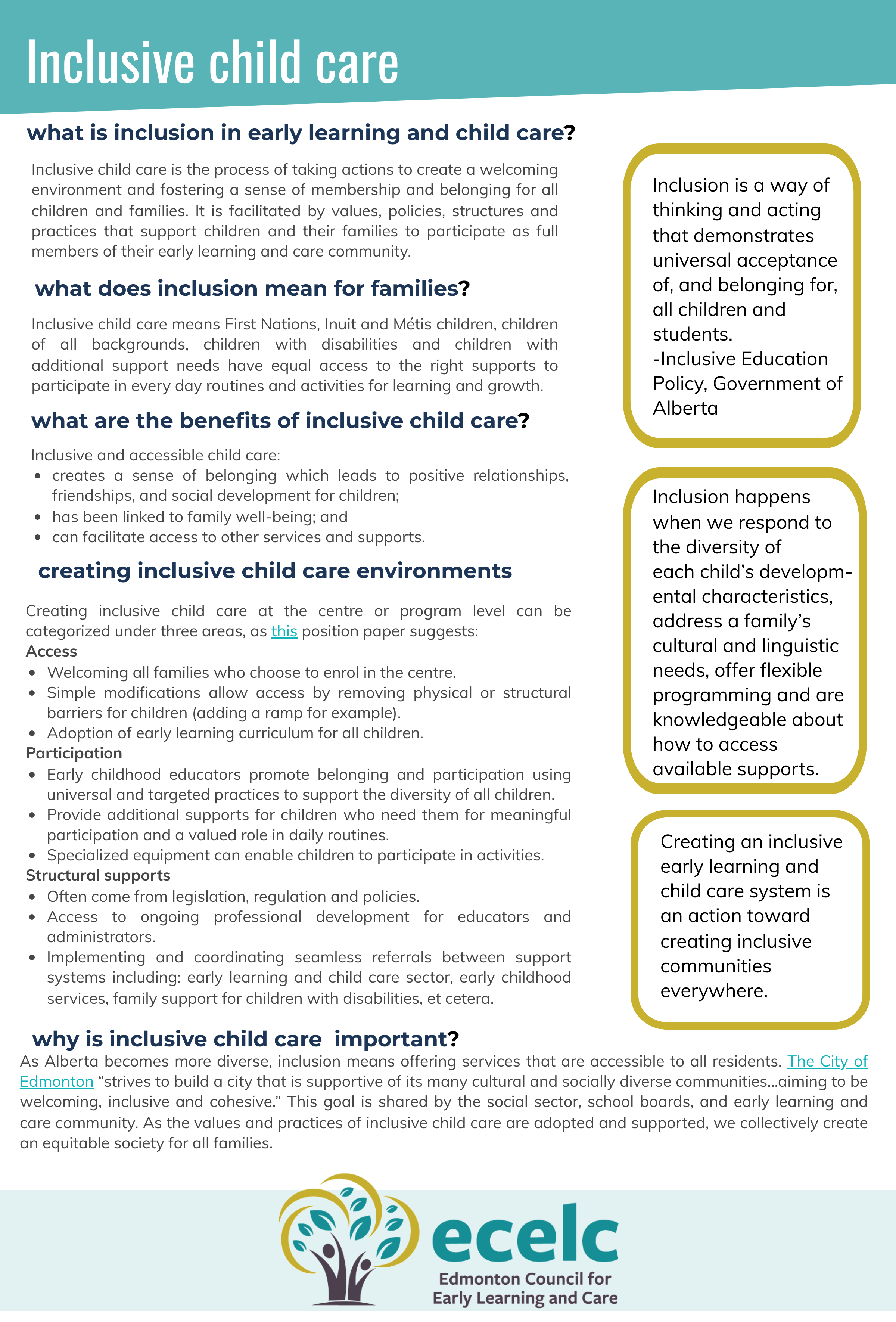 What is Inclusive Early Learning and Care?