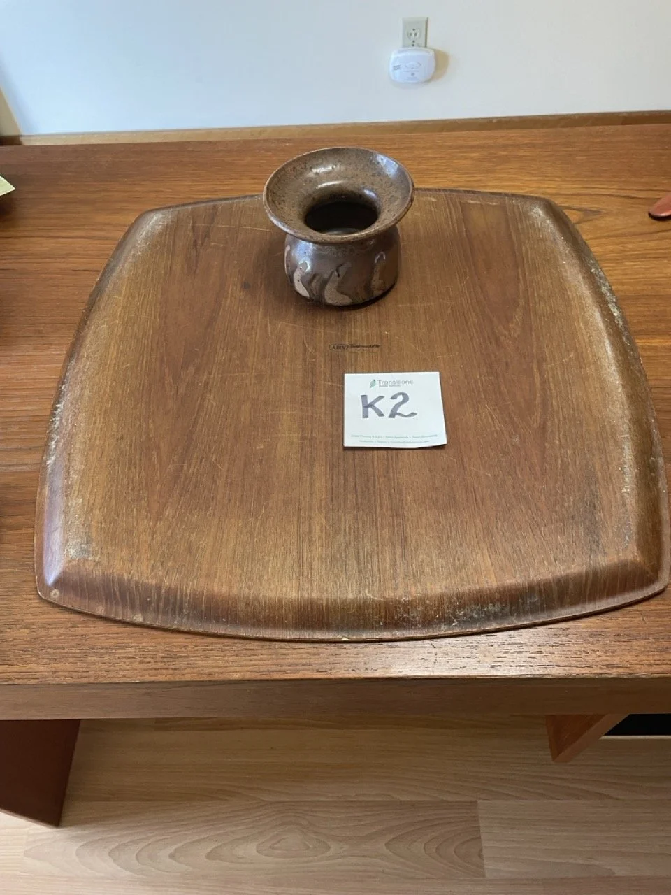 Swedish Teak Tray and Pottery Vase