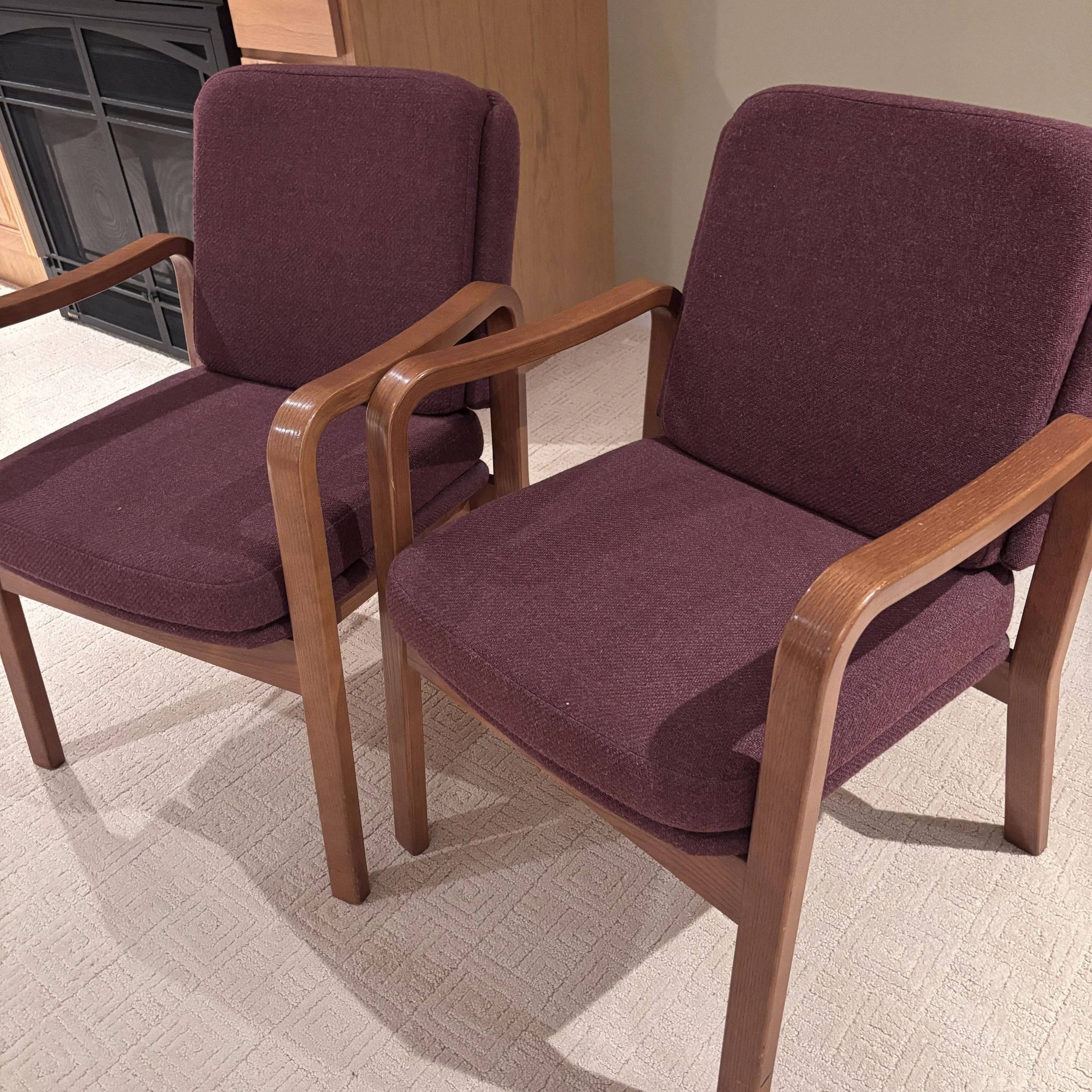 Set of Two Vintage Burgundy Arm Chairs by Global Upholstery Co.