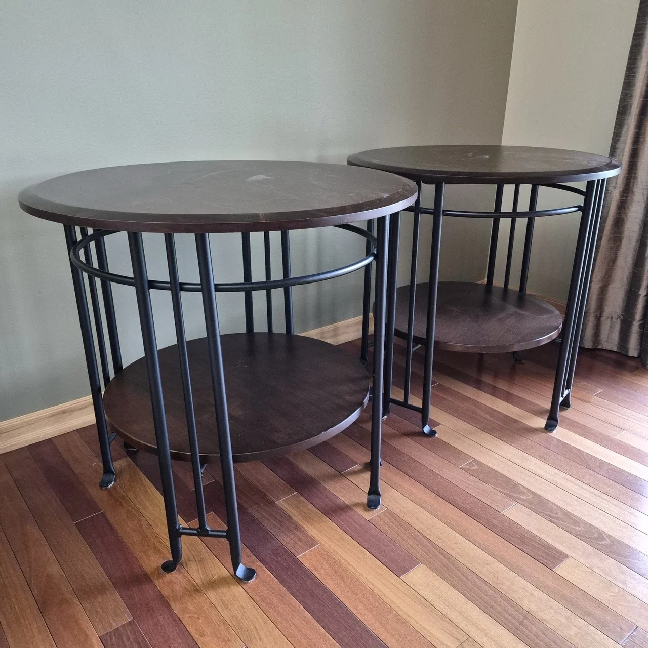 Set of 2 Wood and Metal Accent Tables