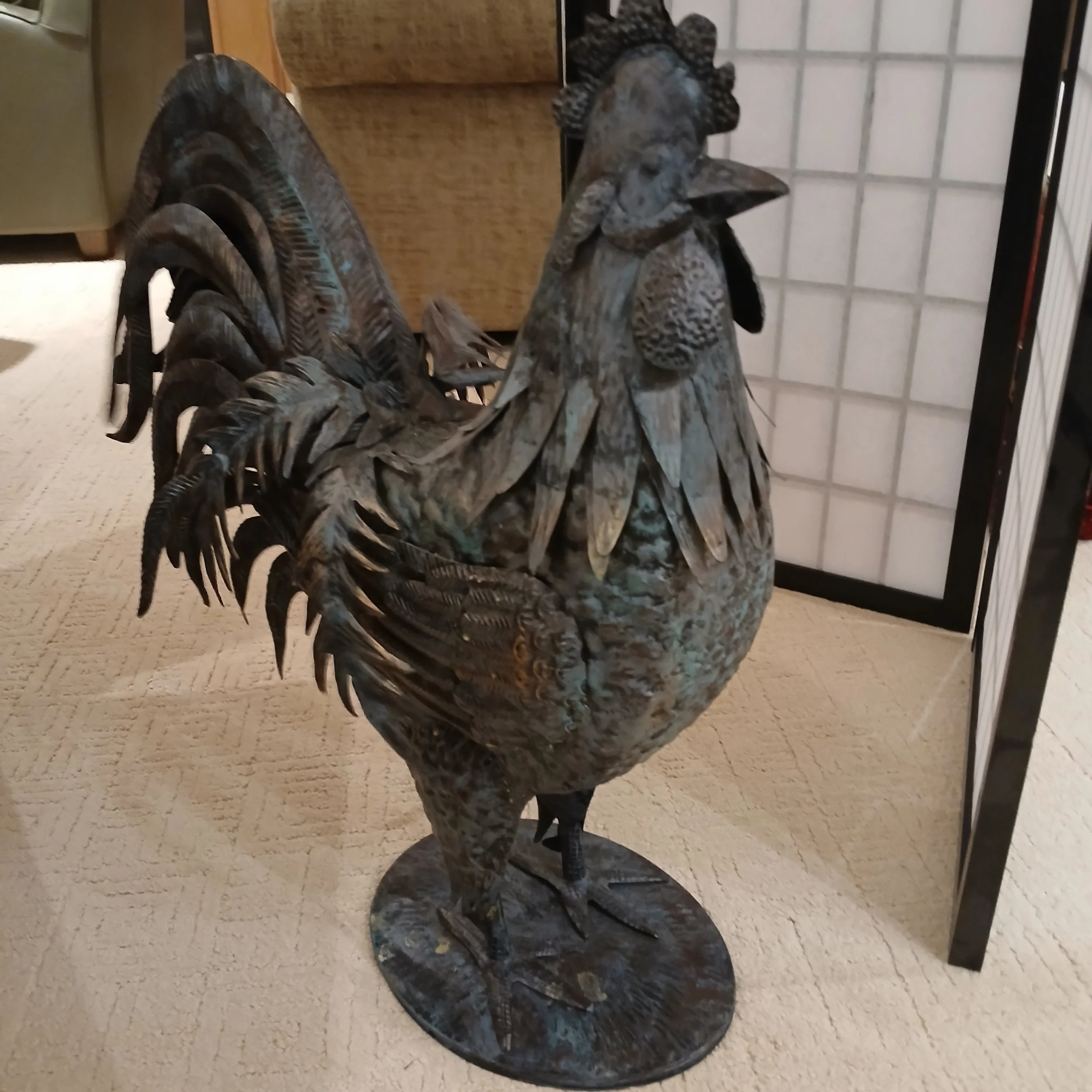 Large Blue Metal Rooster