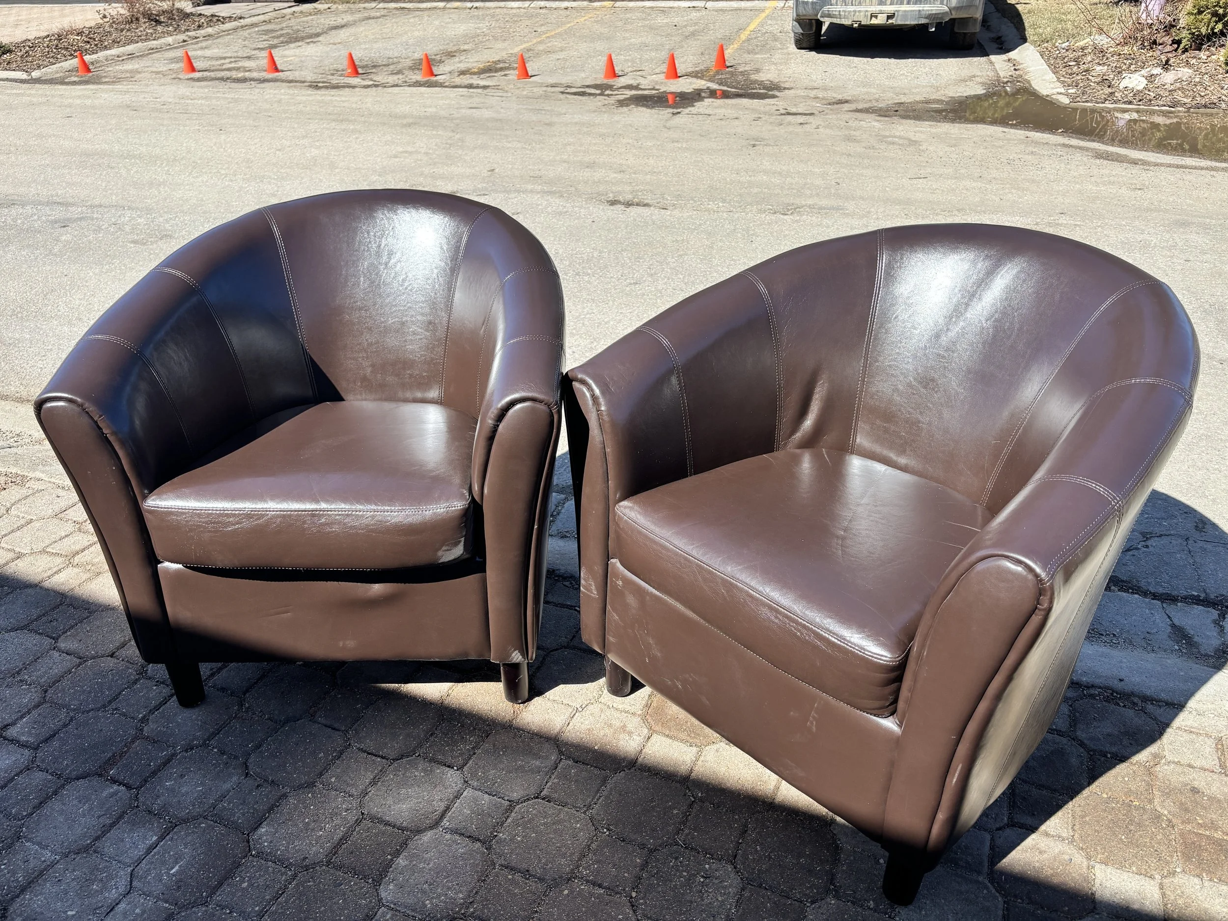 Two Matching Tub-Style Brown Accent Chairs