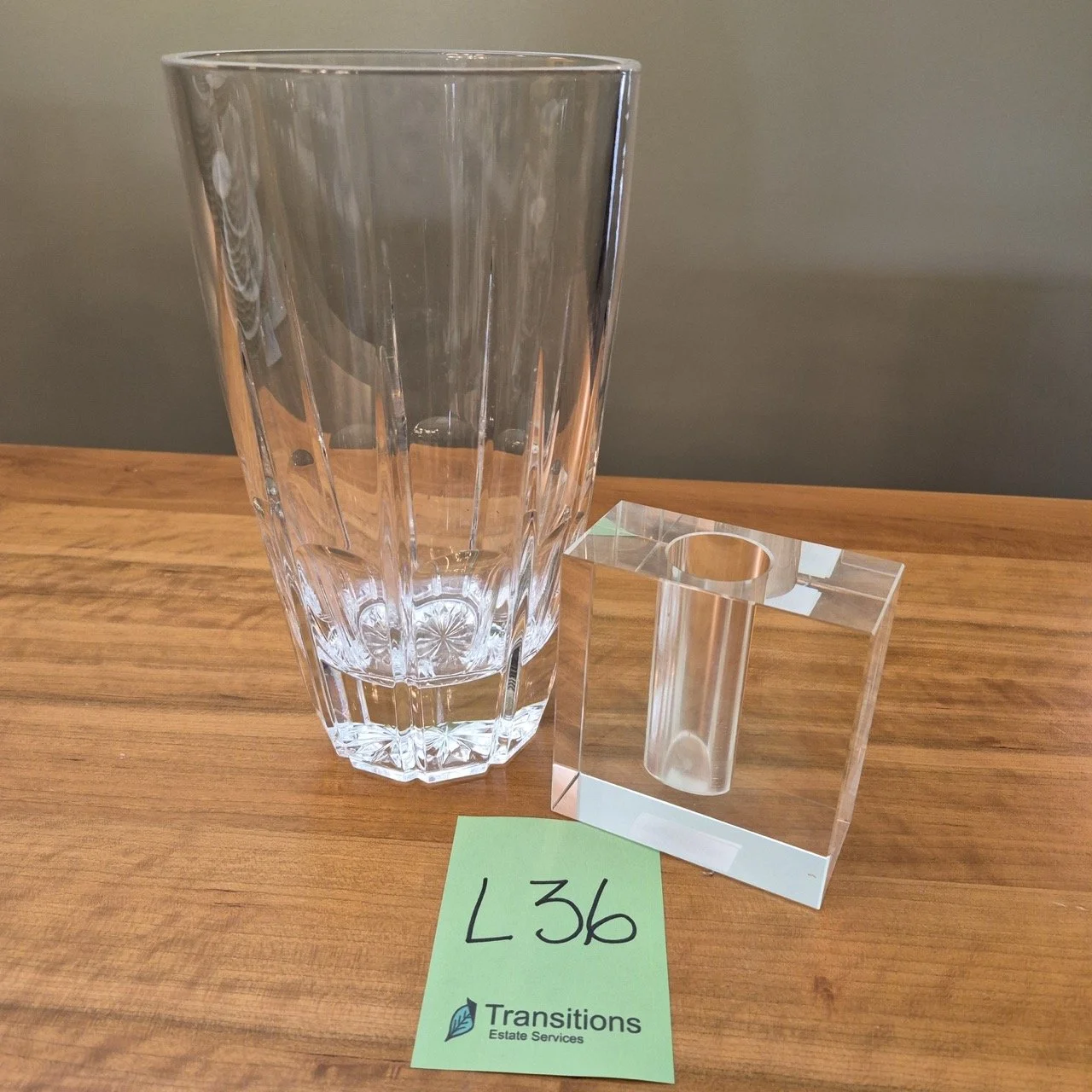 Floral Crystal Demi Vase and Tall Heavy Glass Vase