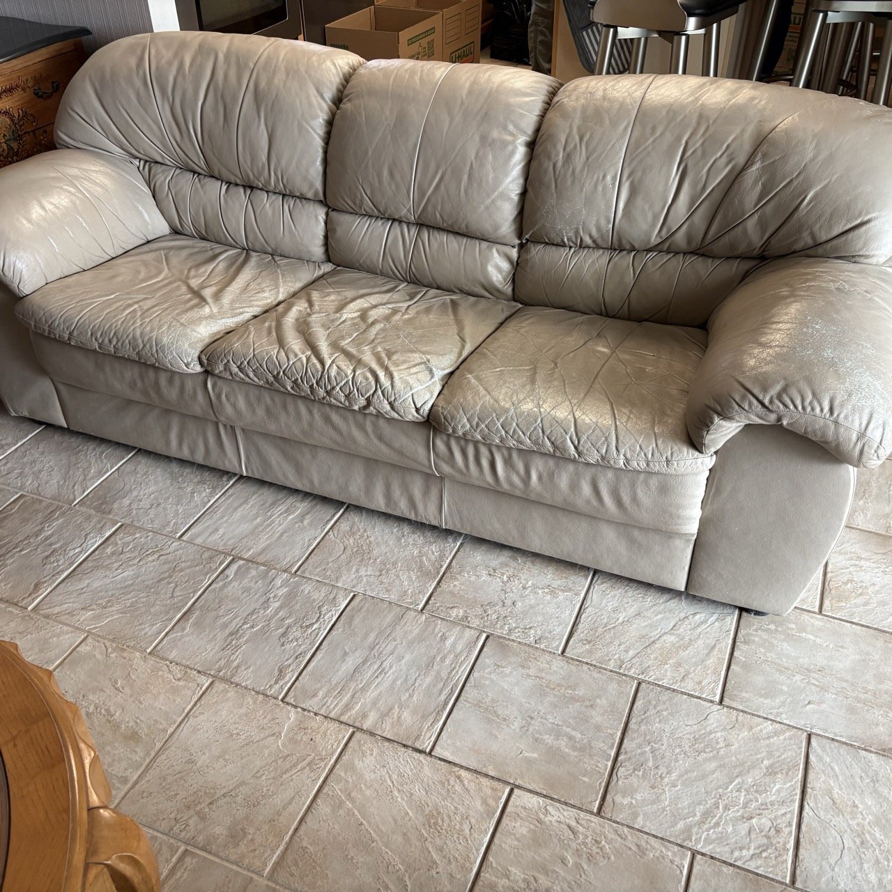Beige Leather Couch
