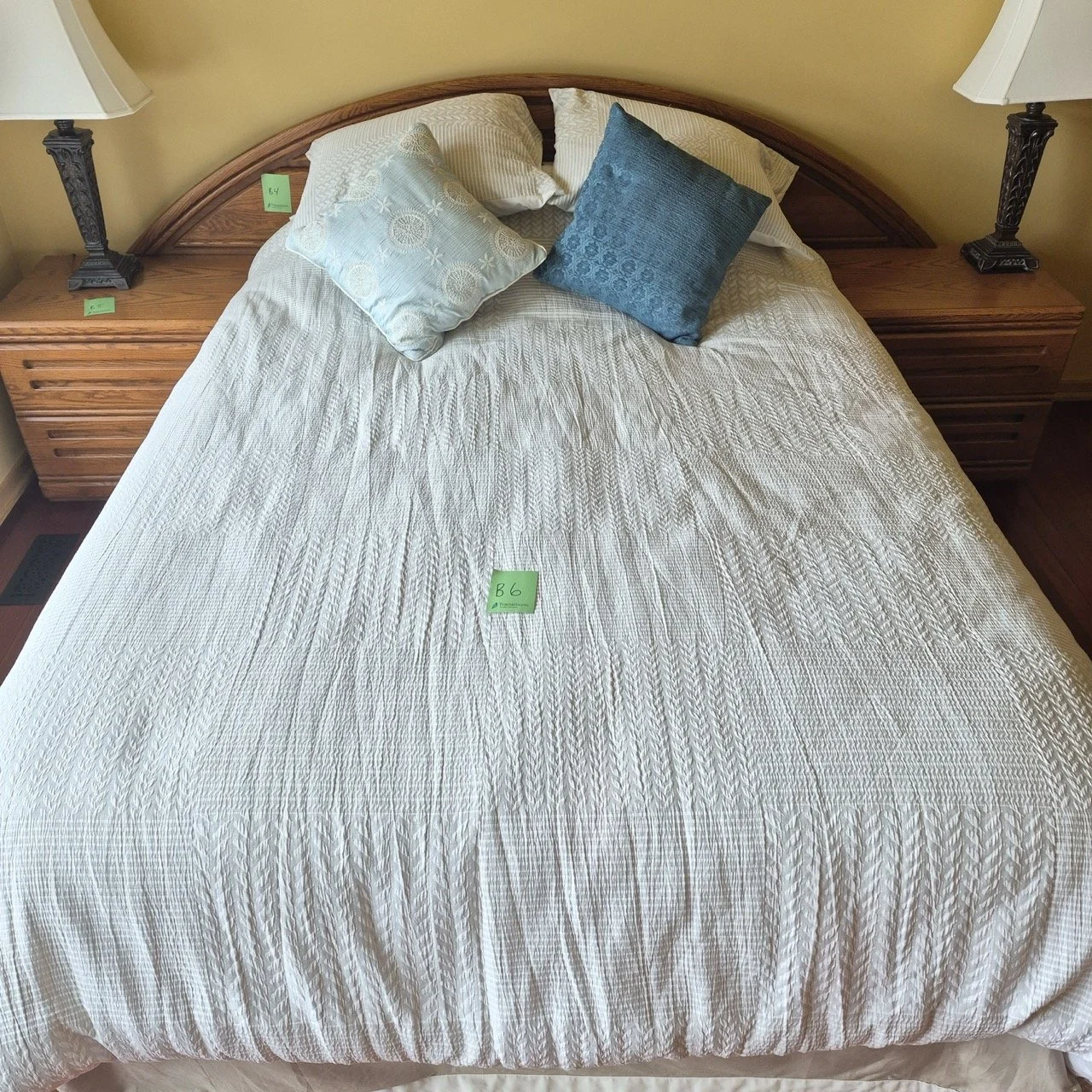 Cute and Cozy Pale Green Queen Bed Set with Accent Pillows