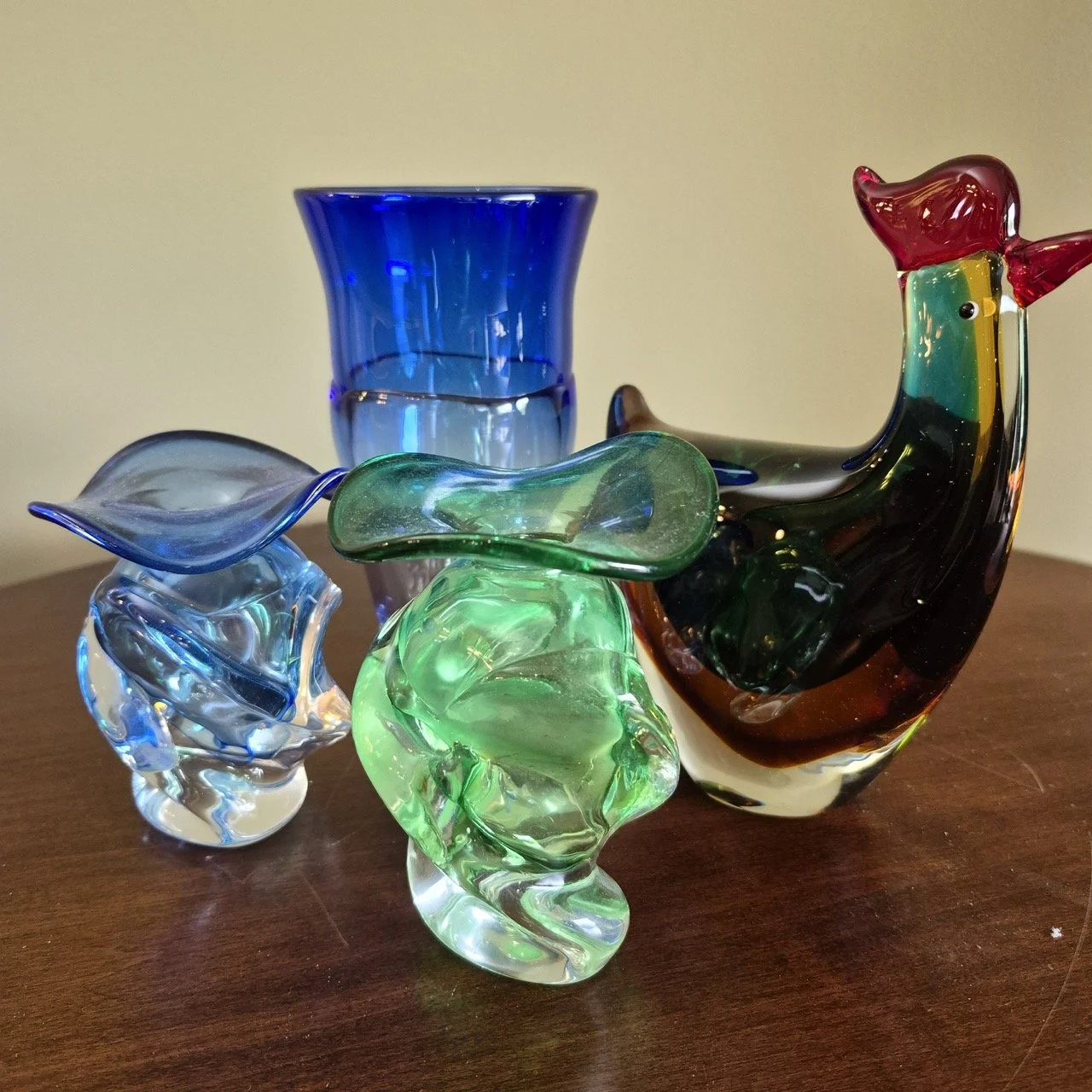 Jaqueline Berting Signed Art Glass with Murano-Style Rooster and Vase