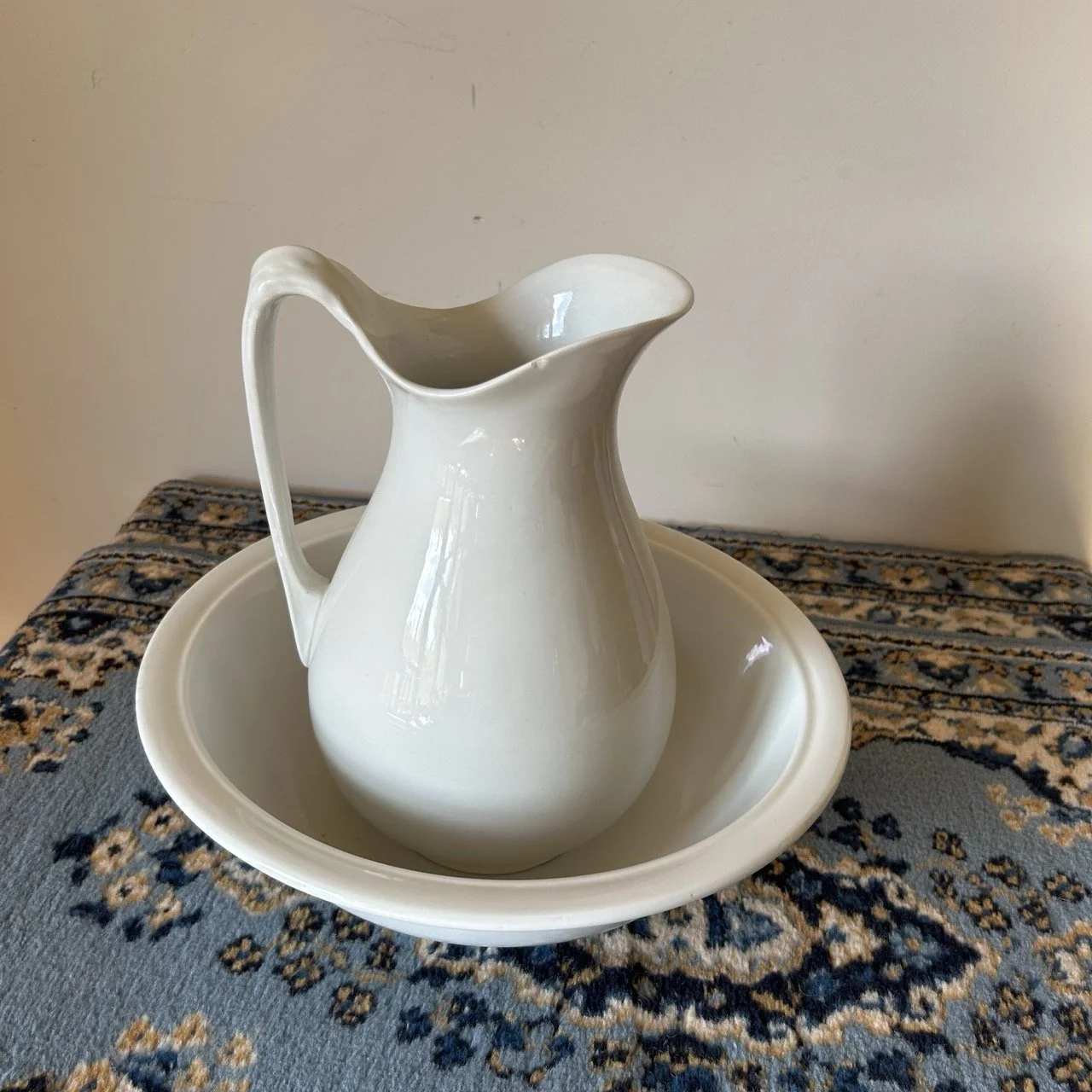 Vintage White Ironstone Pitcher & Basin Set