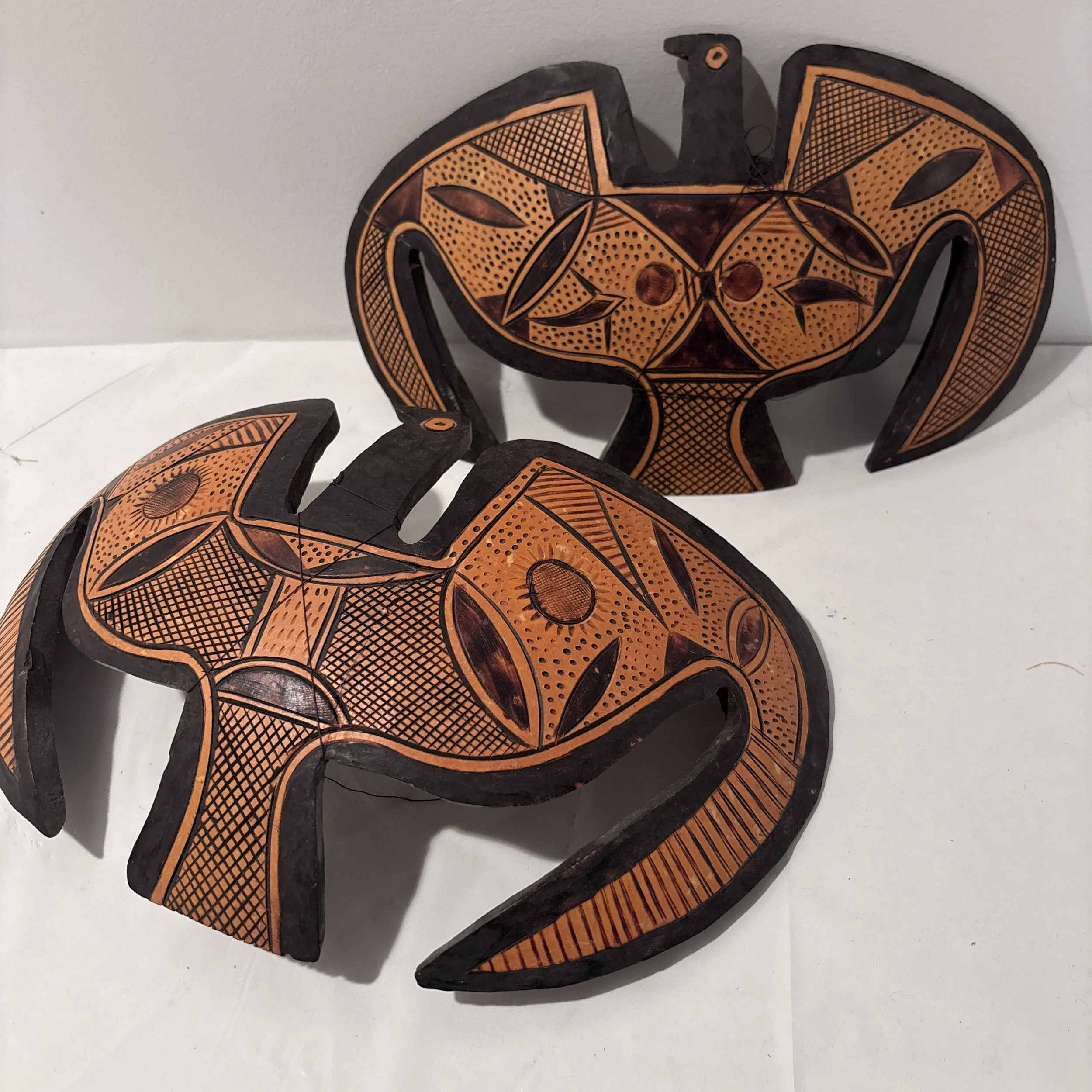 West African Tribal Wooden Zoomorphic Bird Design Masks