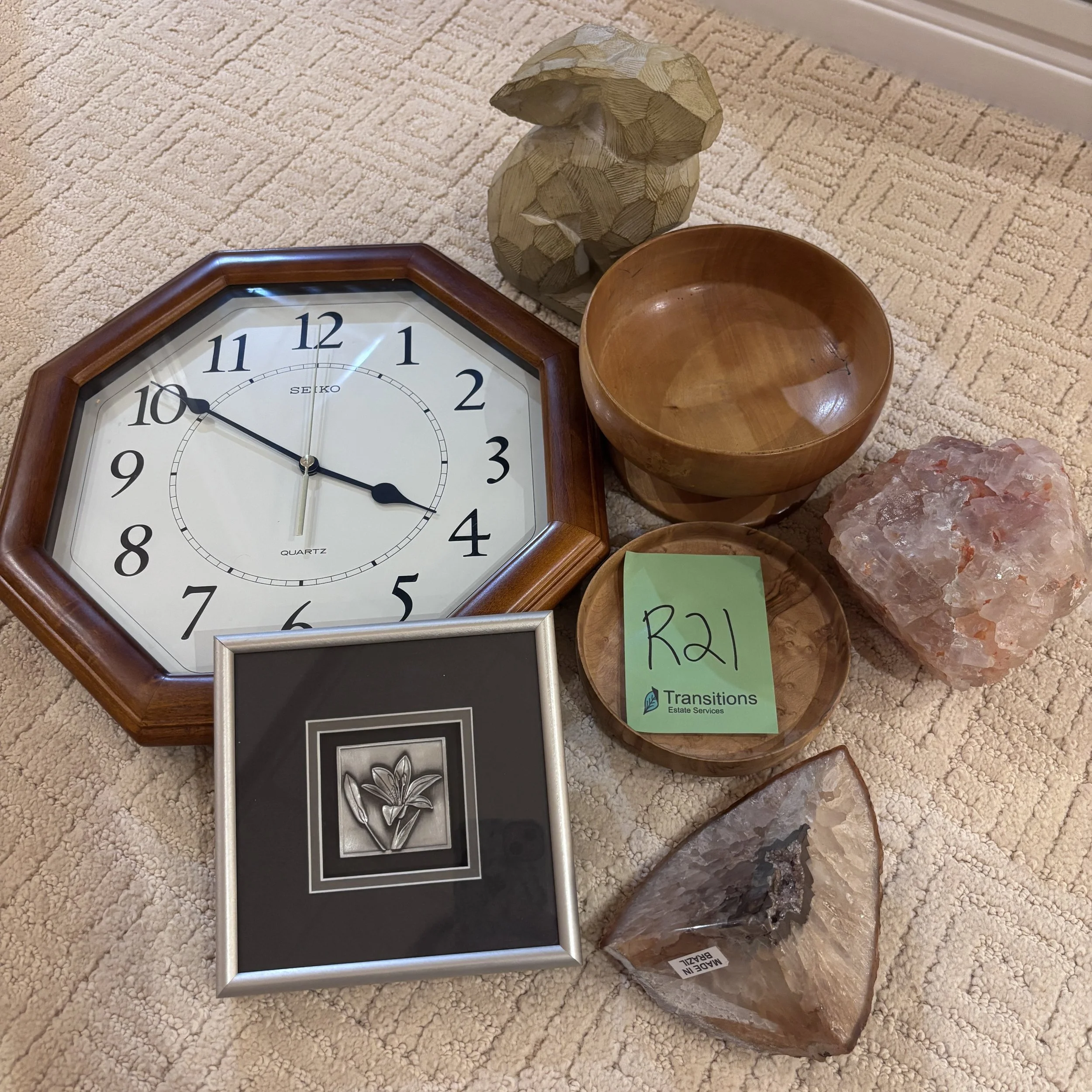 Seiko Clock, Pewter Art, Geode and Quartz